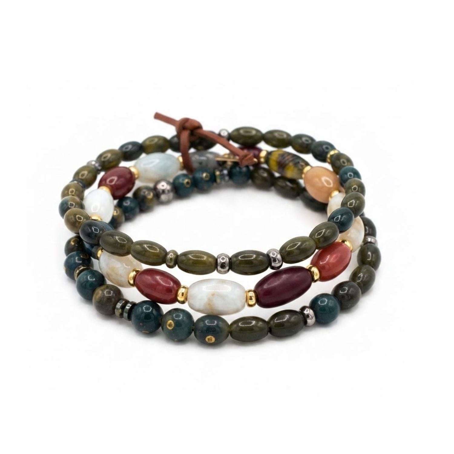 Green Silvan Men's Olive Wood & Oval Gemstone Stackable Bracelet Set | Jaredjamin
