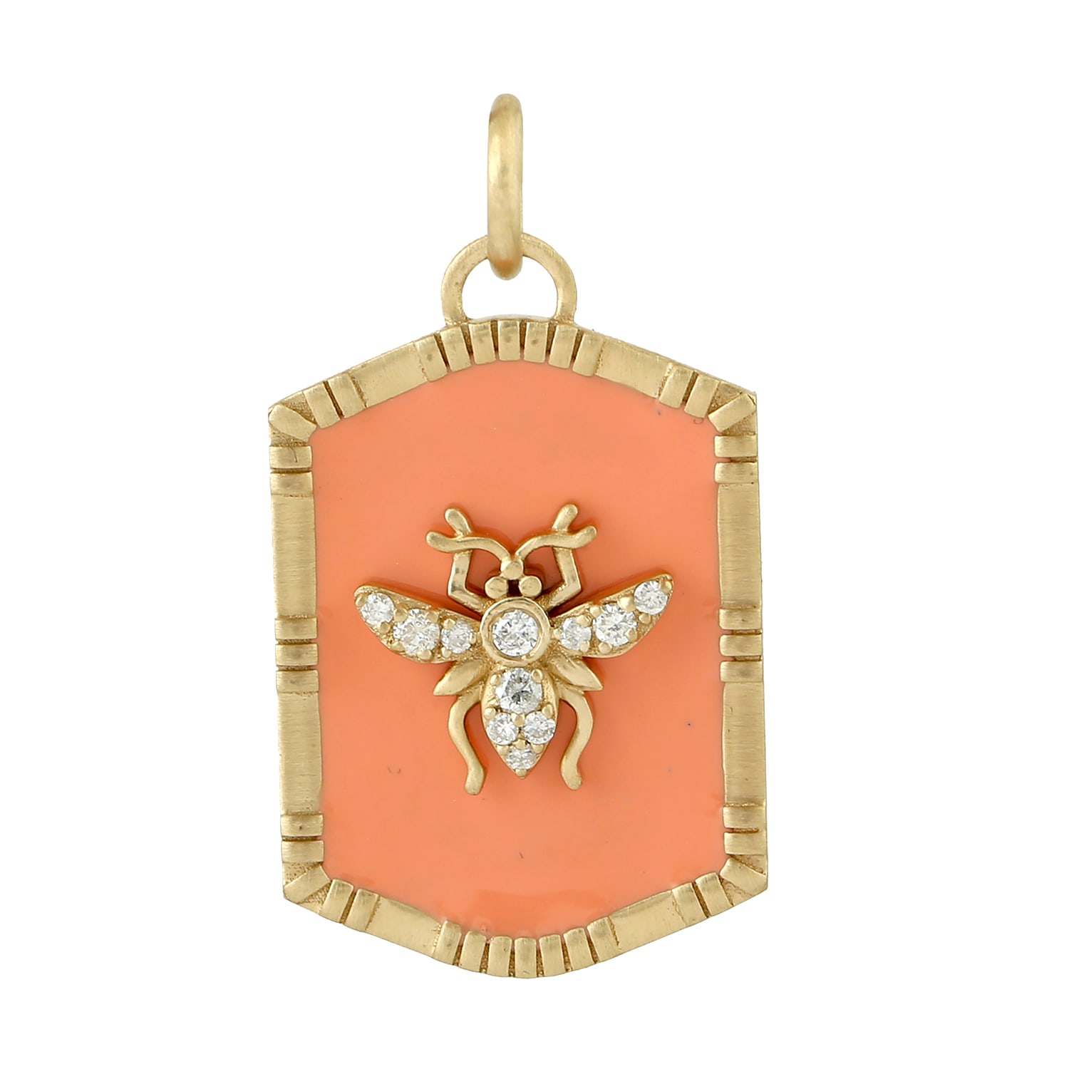 Women’s 18K Yellow Gold Honey Bee With Solid Natural Diamond Enamel Charm Pendant Artisan