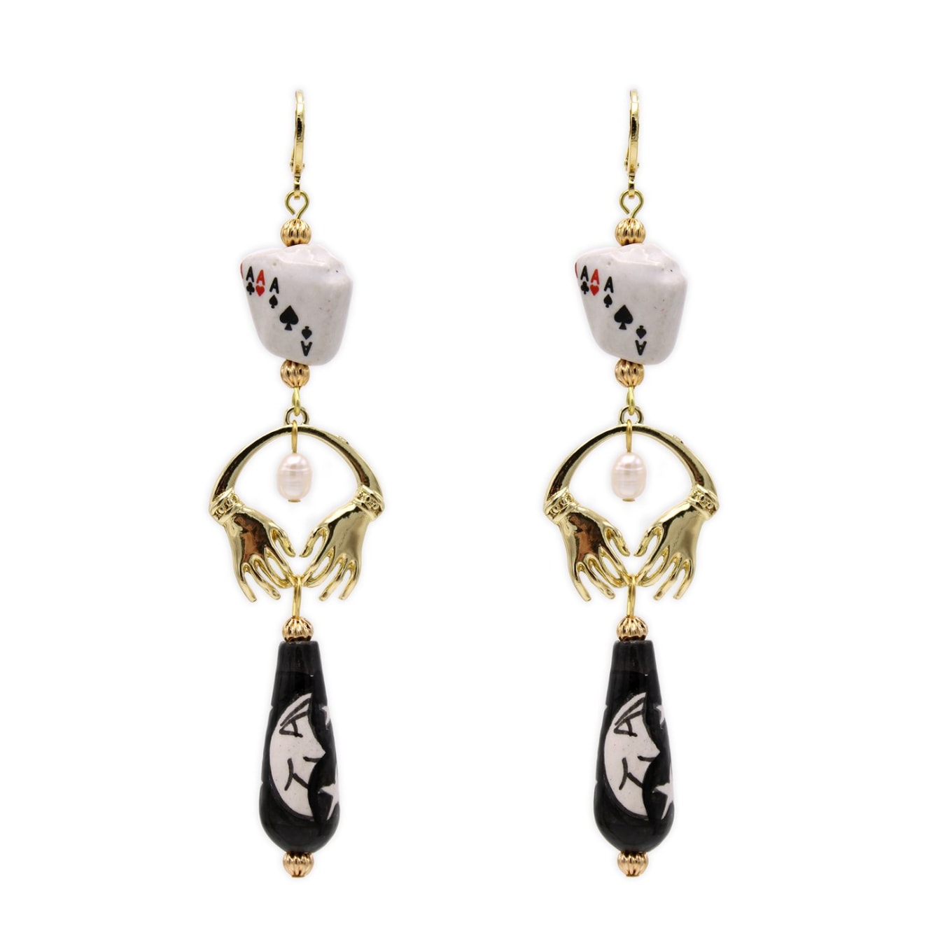 Midnight Foxes Studio Women's Black / Gold Cards, Moon & Magic Hands Gold Earrings