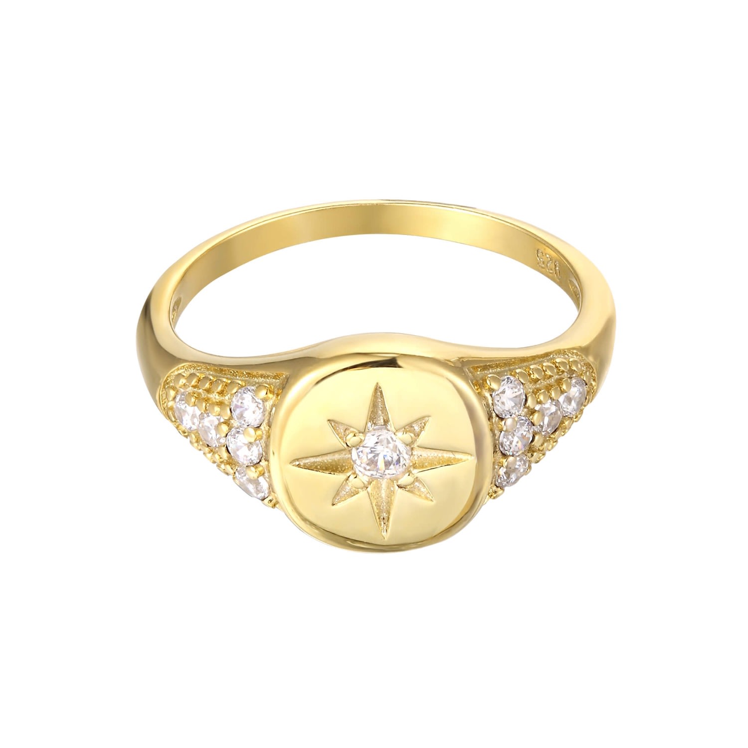 Women’s 22Ct Gold Vermeil Cz Star Signet Ring Seol + Gold