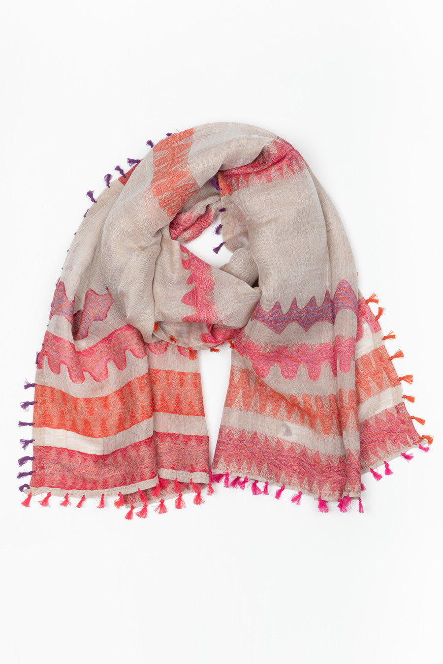 Saachi Women's Pink Ceara Multi Tassel Scarf