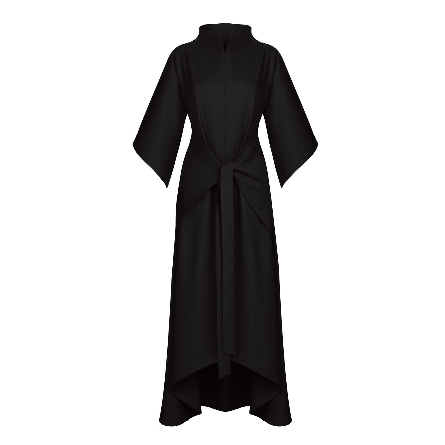 Monosuit Women's Viscose Long Elegant Dress Lea With High Neckline- Black In Black