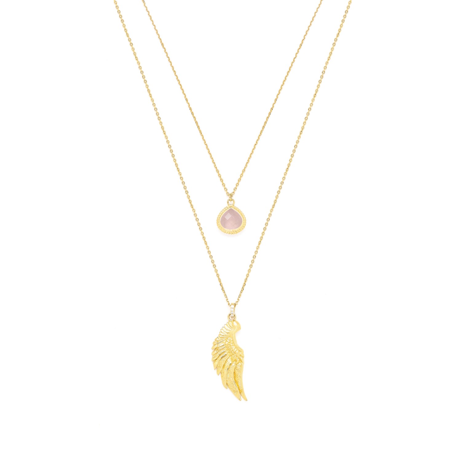 Seven Saints Women's Archangel Chamuel, Angel Of Love Necklace, Rose Quartz, Gold Over Sterling Silver In Gold