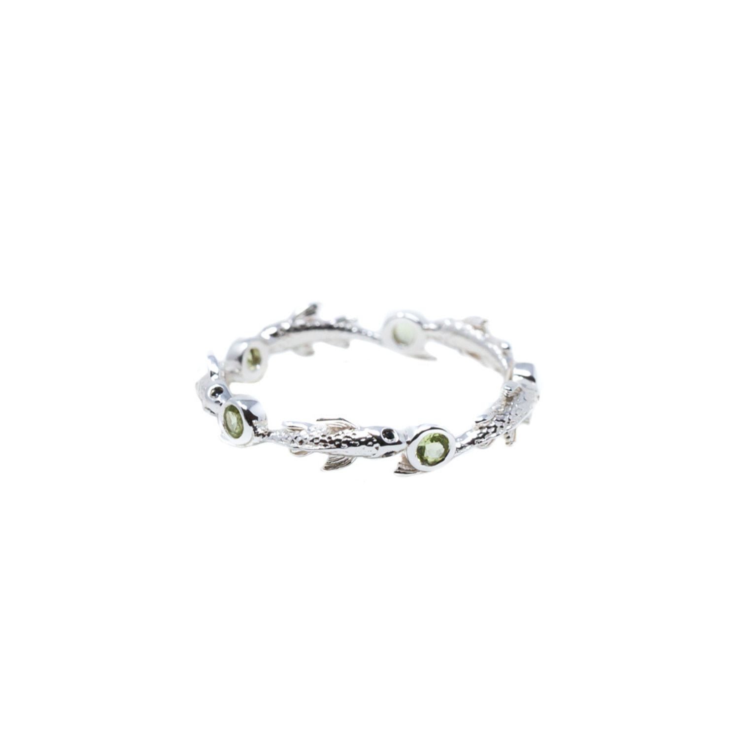 Nasi Silver Women's Green Eternity Neshama Fish Band- Peridot- Silver