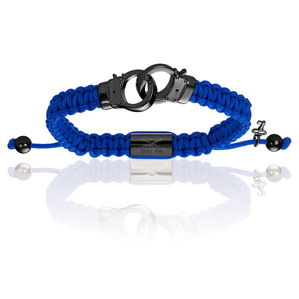 Men’s Black Pvd Hand-Cuff With Blue Polyester Bracelet Unisex Double Bone Bracelets