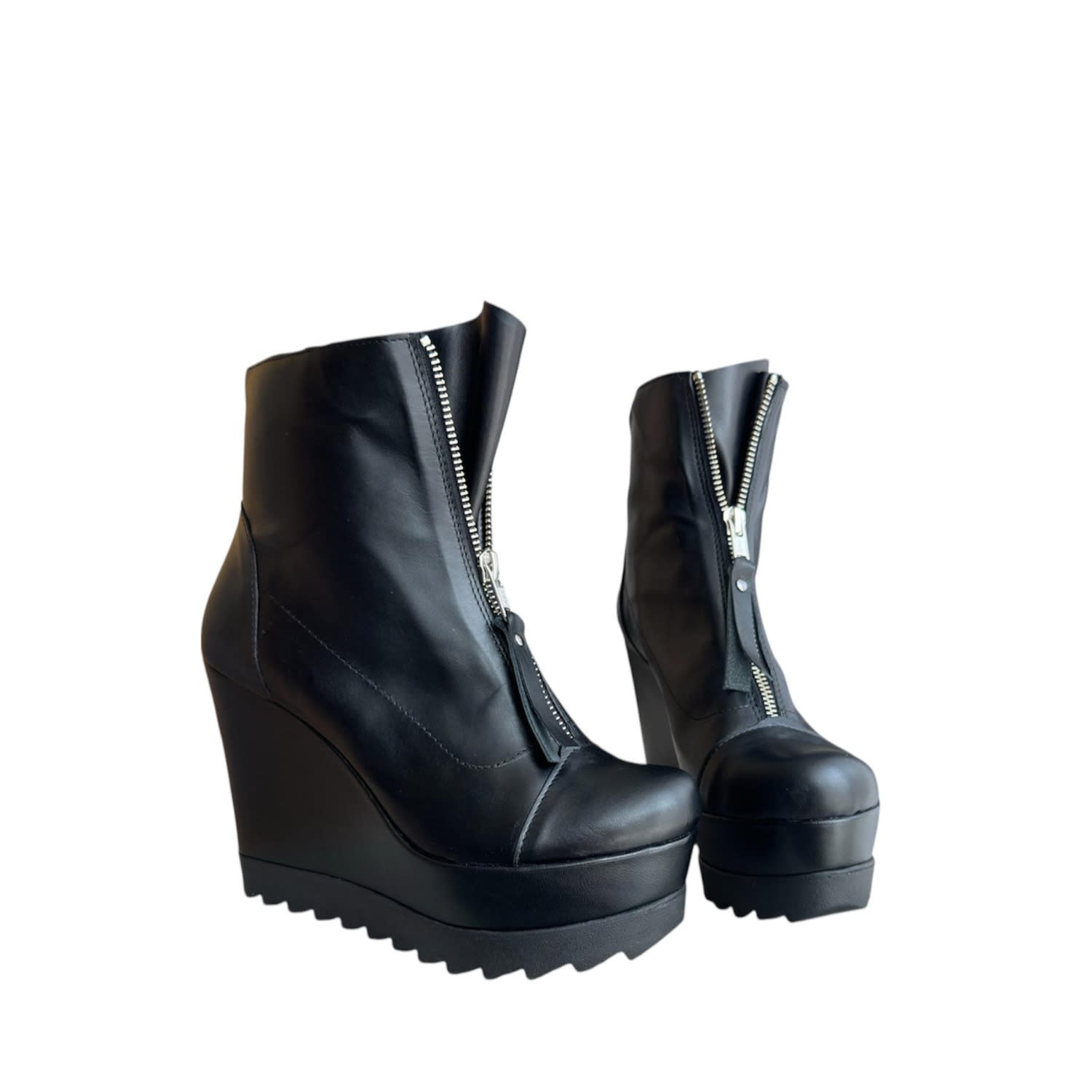 Adrenaline Fashion Handcrafted Women's Black Leather Wedge Ankle Boots With Zipper – Genuine Leather Designer Handmade  In Black