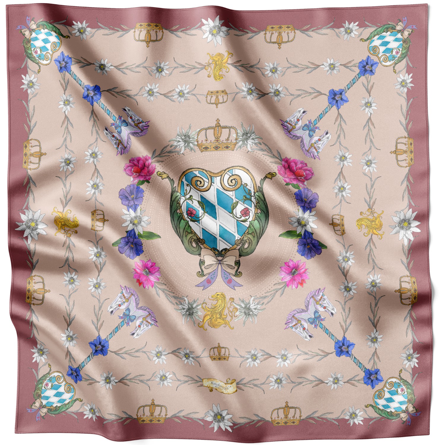 Women’s Brown The Mystical Edelweiss Original Silk Scarf Katchmagic London X Lamberty Munich