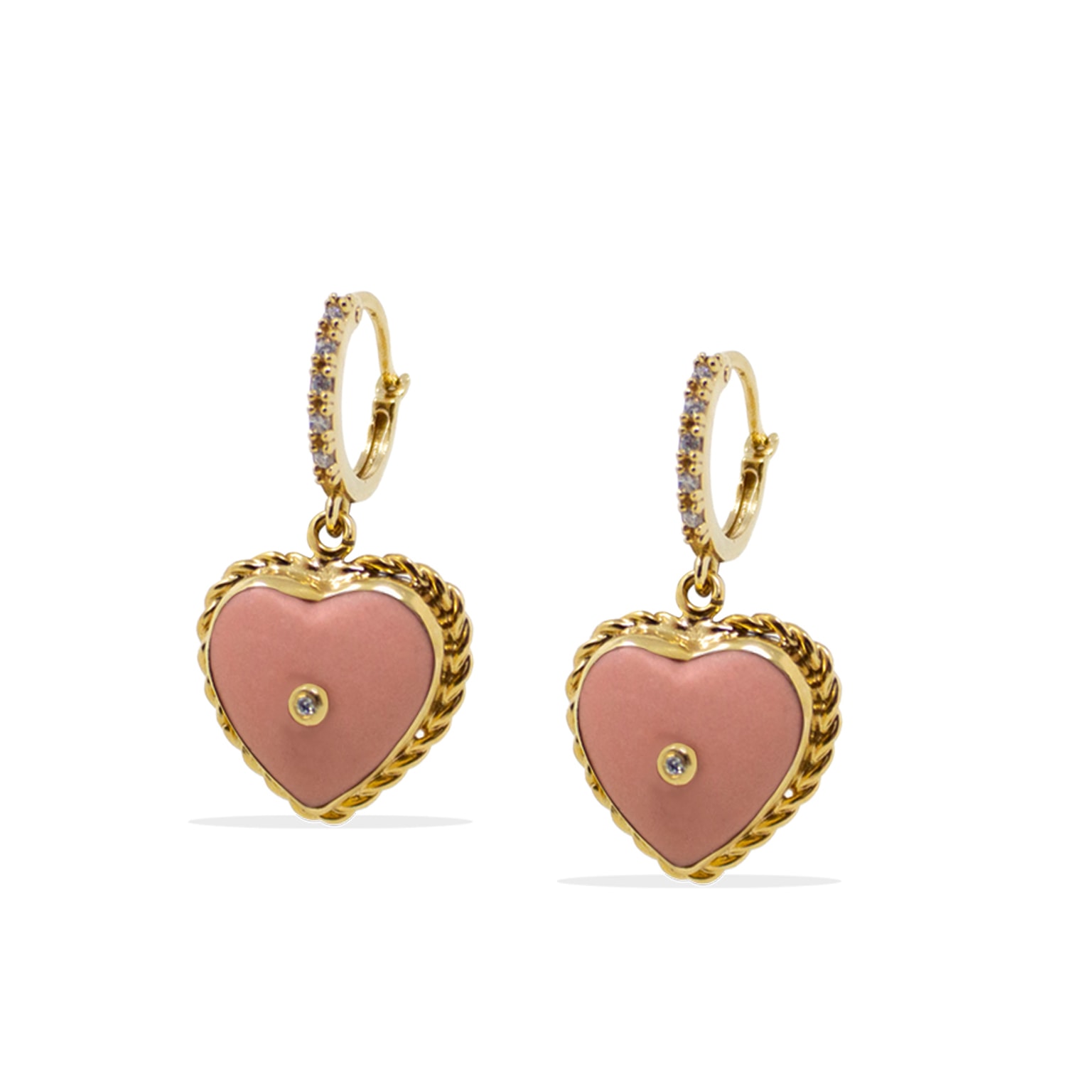 Women’s Gold / Pink / Purple Lovelight Gold-Plated Pink Heart Hoop Earrings Vintouch Italy