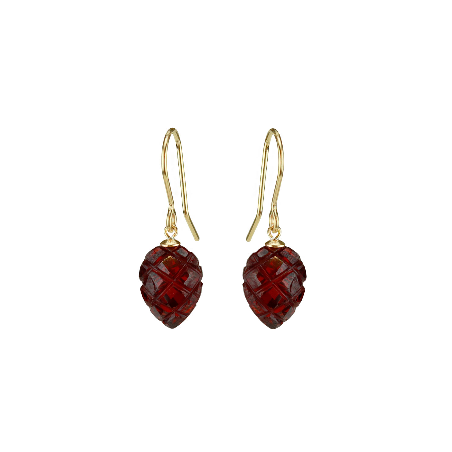 Women’s Red Carved Garnet Zircon Leaf Earrings Mounir London