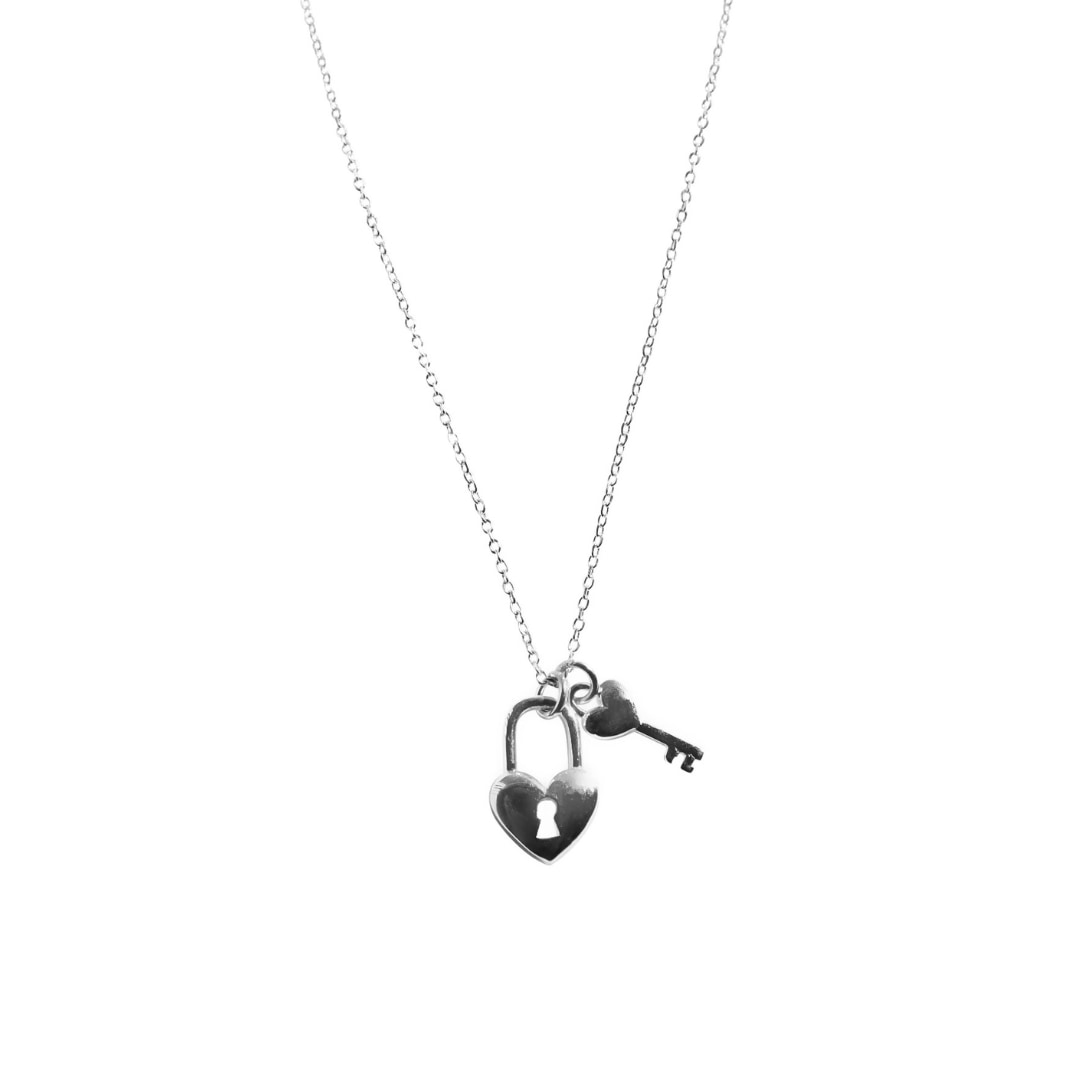 Fv Jewellery Women's The Heart Series Silver Heart Lock & Key Necklace In Silver