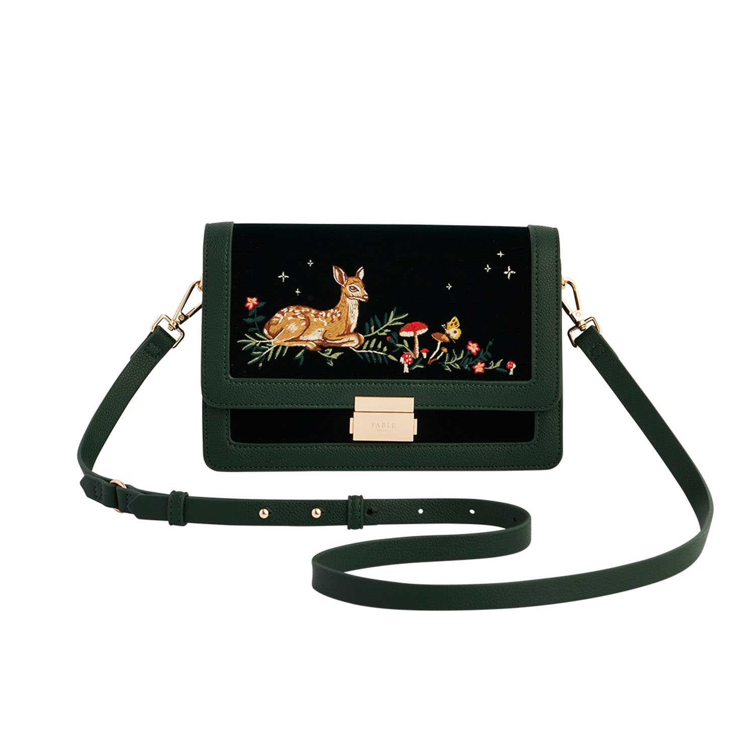 Fable England Women's Fawn Embroidered Green Crossbody Bag In Green