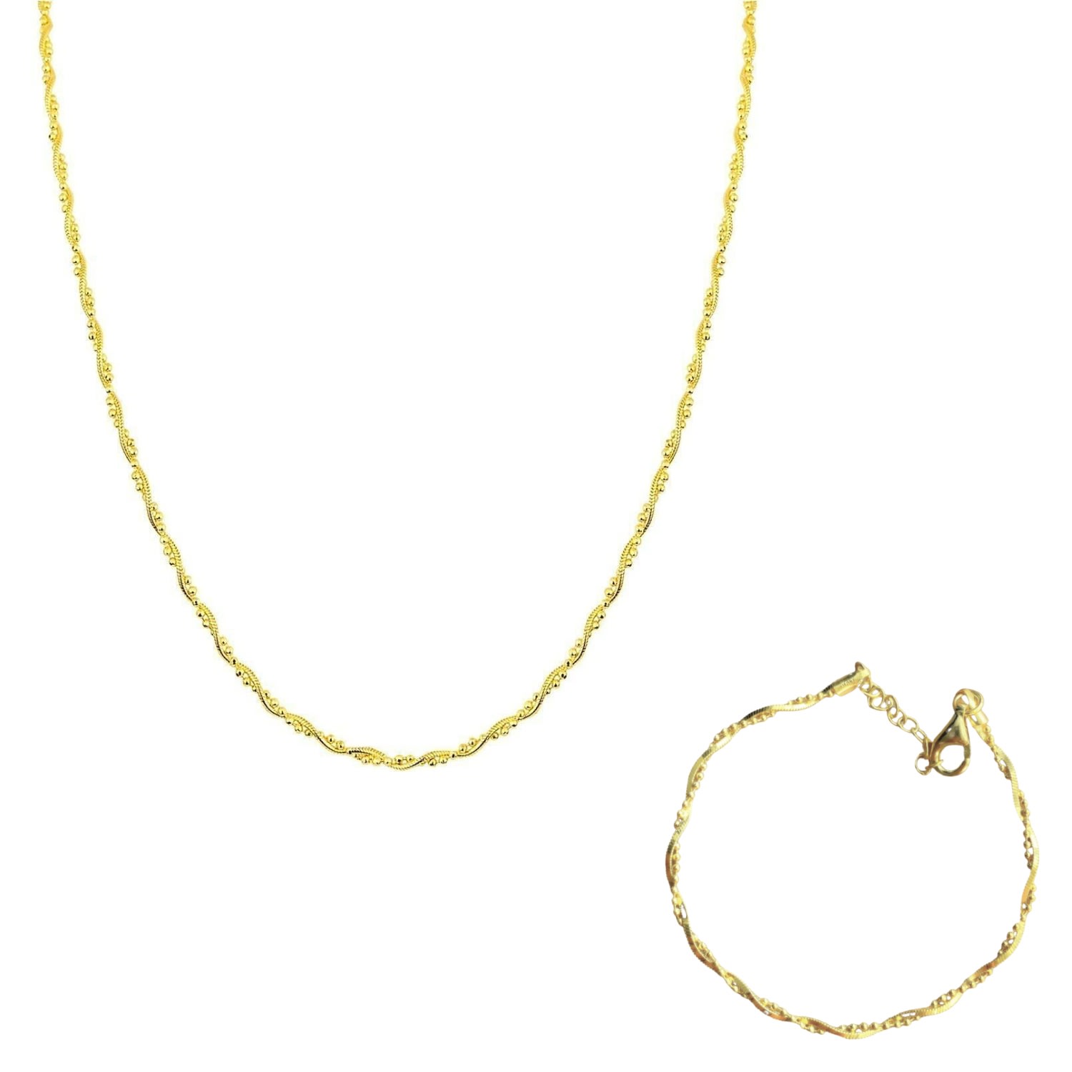 Spero London Women's Twisted Beaded Sterling Silver Italian Chain Necklace & Bracelet Set - Gold In Gold