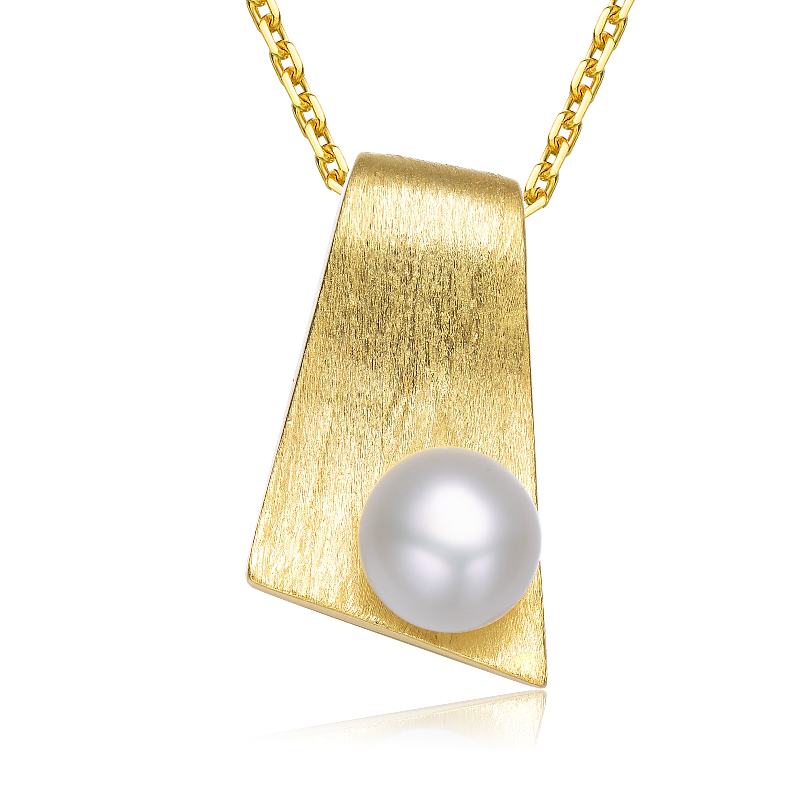 Genevive Jewelry Women's Sterling Silver Yellow Gold Plated With Genuine Freshwater Pearl Rectangle Pendant Necklace In Gold