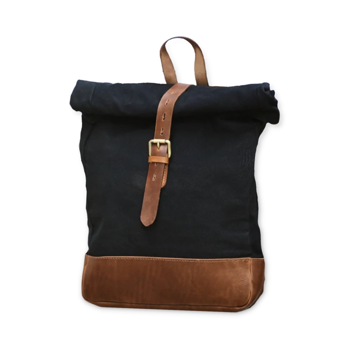 Vida Vida Women's Black / Brown Canvas & Leather Roll Top Bag- Black & Tan In Multi