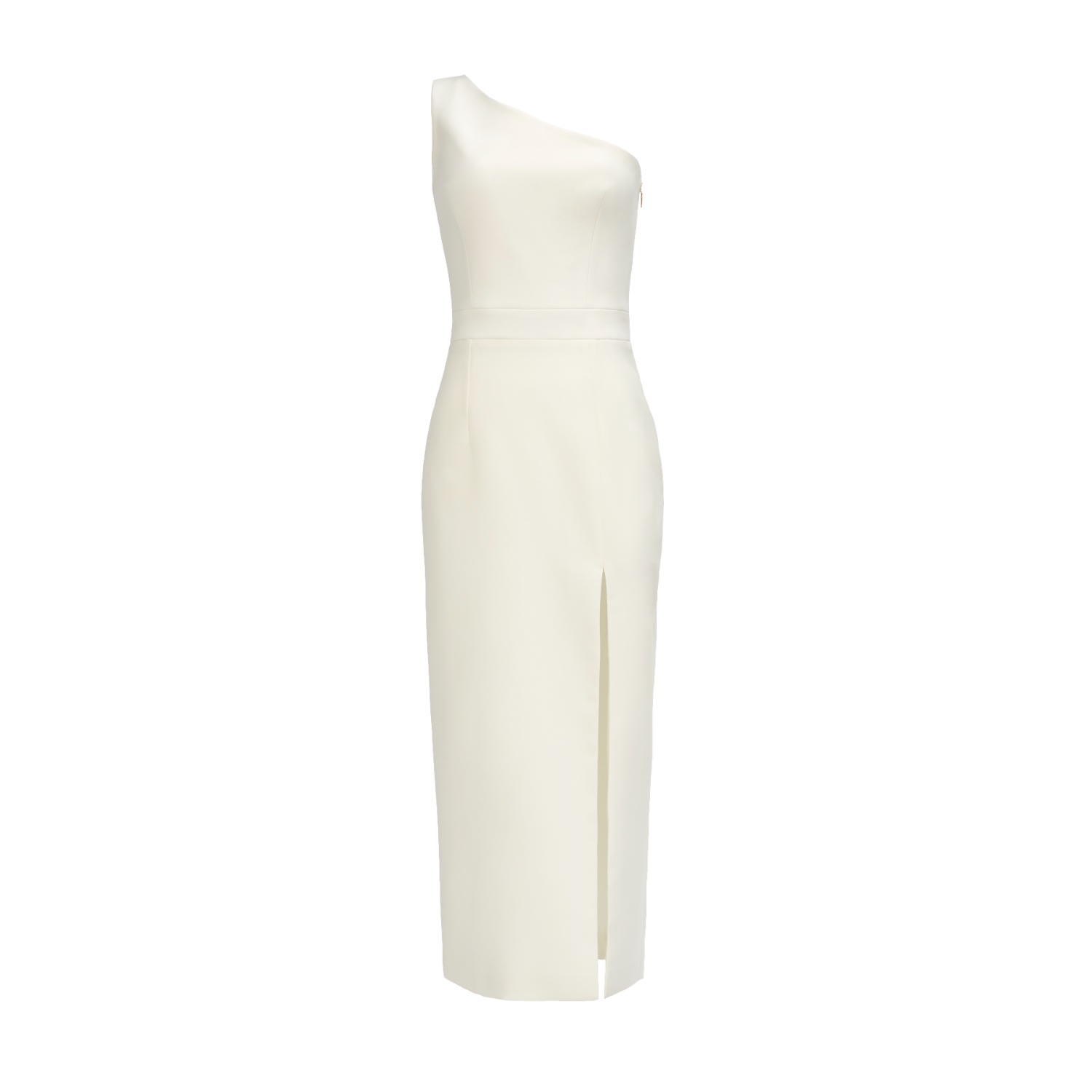 Nomi Fame Women's Dori White Asymmetric Neckline Midi Dress With A Slit In White