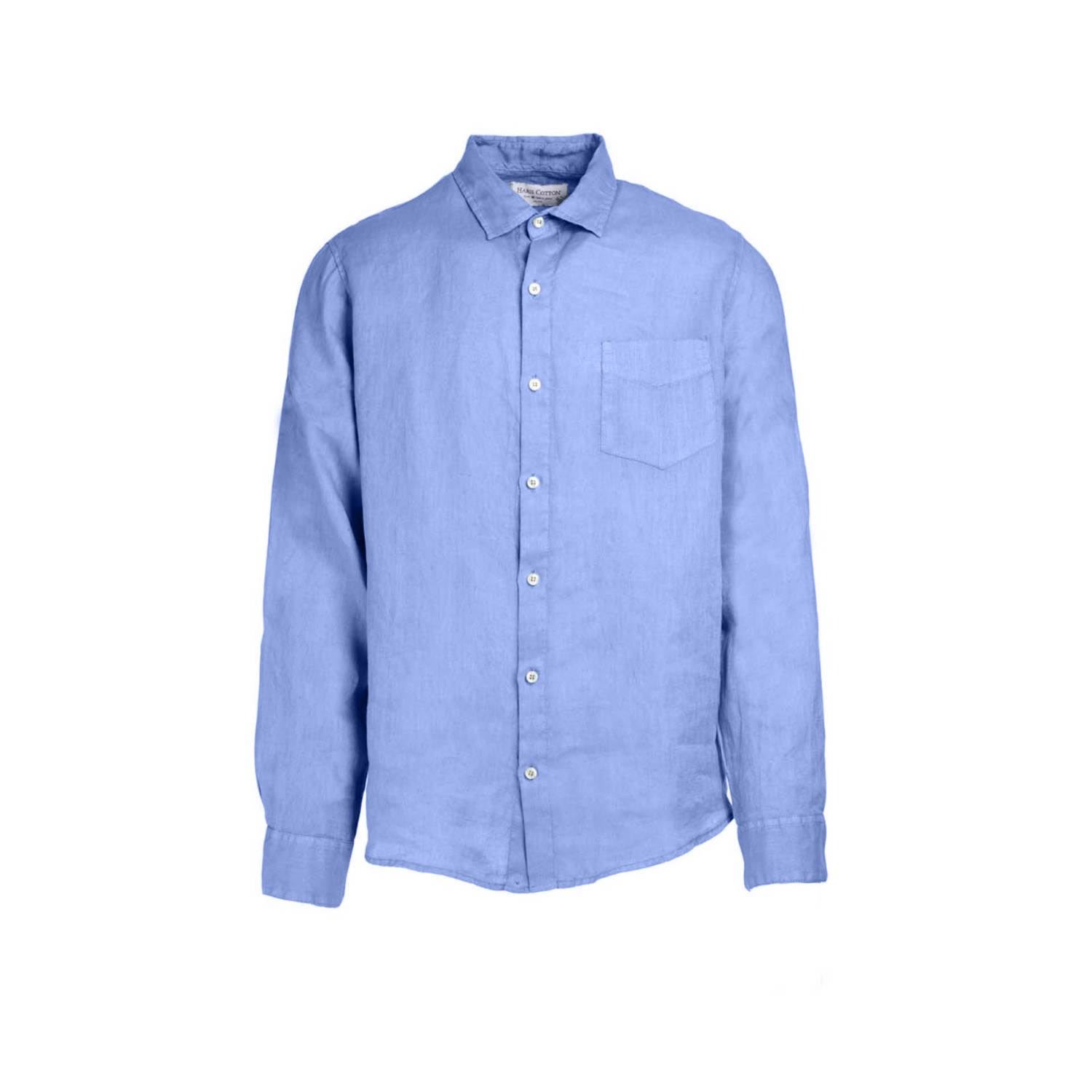 Haris Cotton Men's Blue Long Sleeved Front Pocket Linen Shirt - Regatta