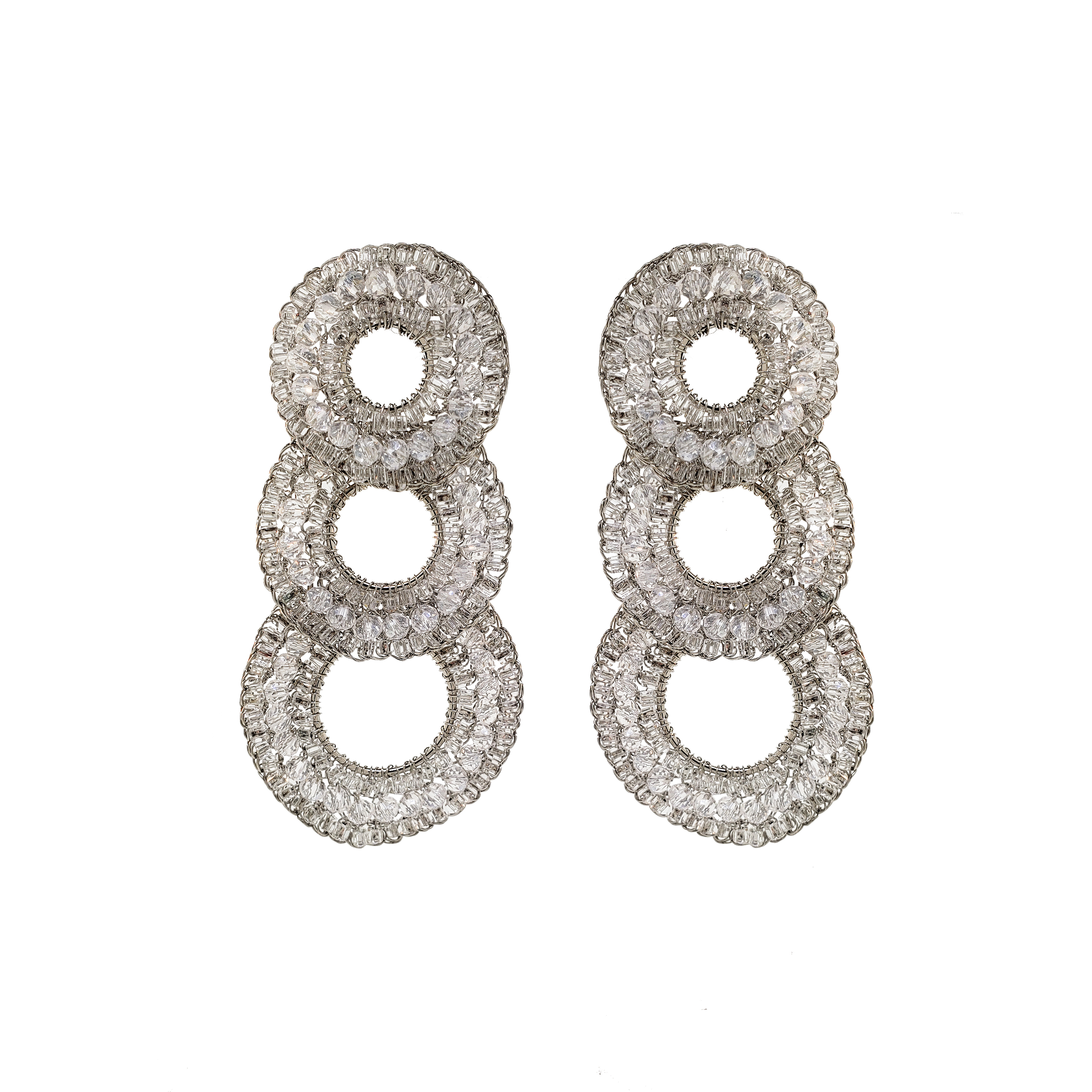 Lavish By Tricia Milaneze Women's Neutrals / Silver Clear & Silver Gush Handmade Crochet Earrings