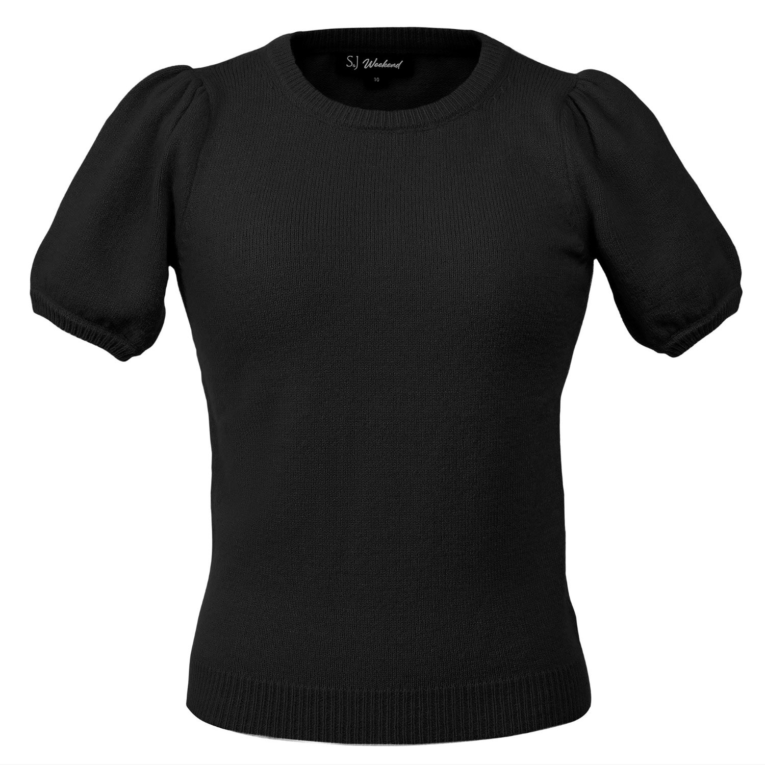 Smart And Joy Women's Short Sleeves Round Neckline Knit Top - Black In Black