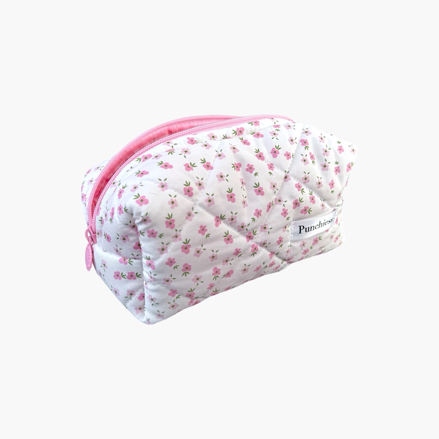 Punchiess White Pink Ditsy Floral Makeup Bag In White
