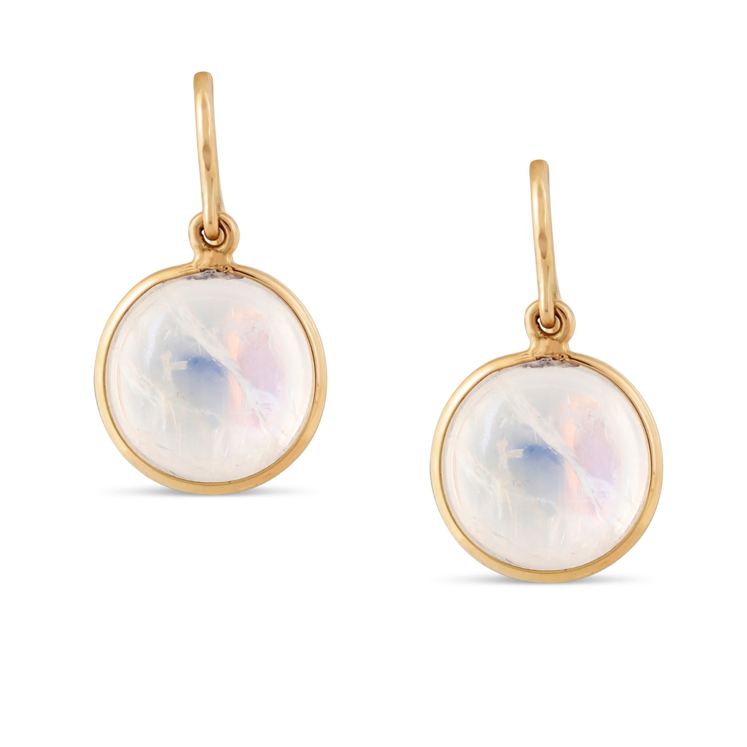 Women’s White Rainbow Moonstone Simple Round Dangle Earring In 18K Yellow Gold Tresor Collection