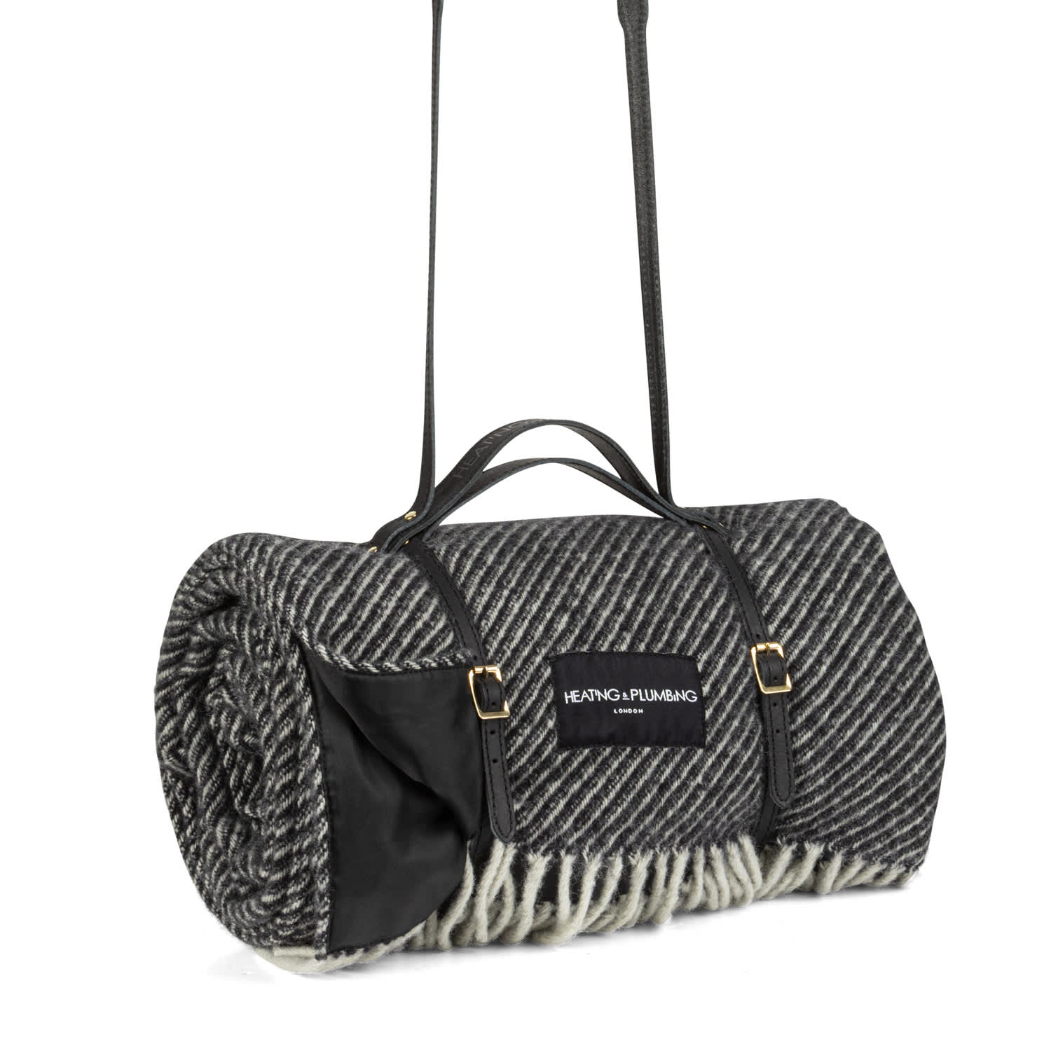 Heating & Plumbing London Pure New Wool Picnic Blanket - The Members' Club - Long Black Leather Strap