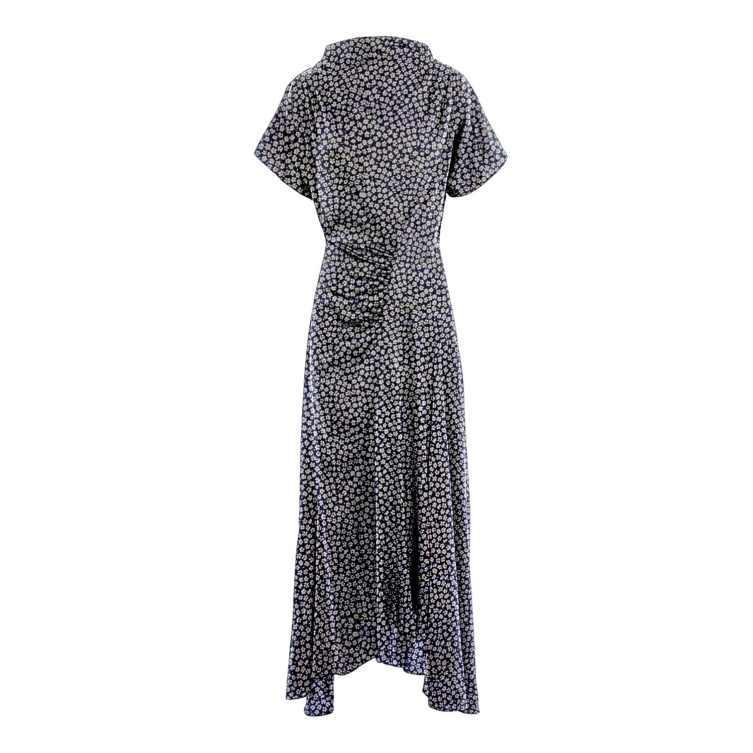 Concept A Trois Women's Black / White Flower Print Dress With Front Drape And Collar - White & Navy