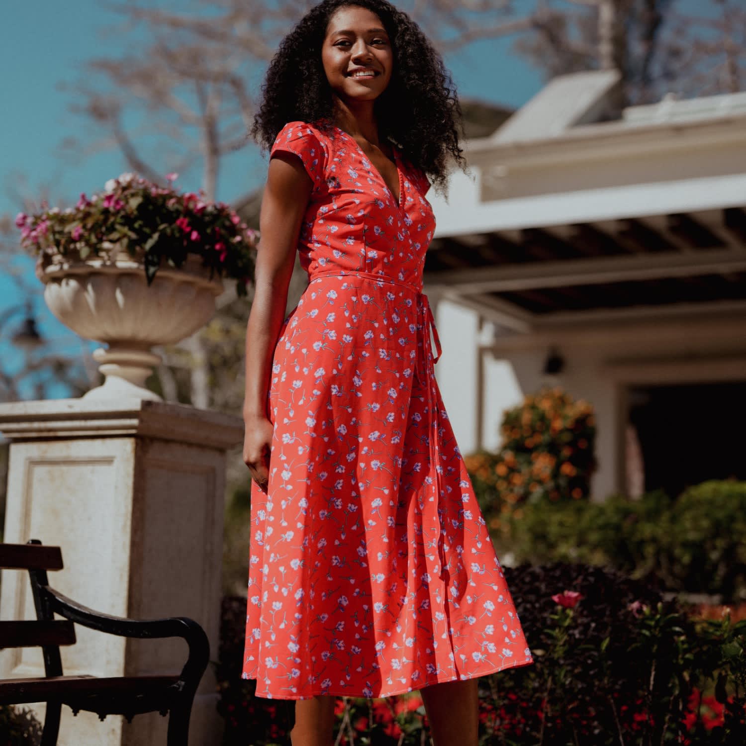 Red floral maxi wrap dress online