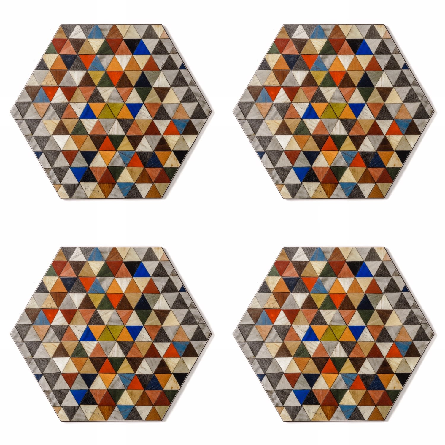 E. Inder Designs Four Hexagonal Coasters In Colourful Mosaic Boho Chic Design. With Heat Resistant Melamine Coating.