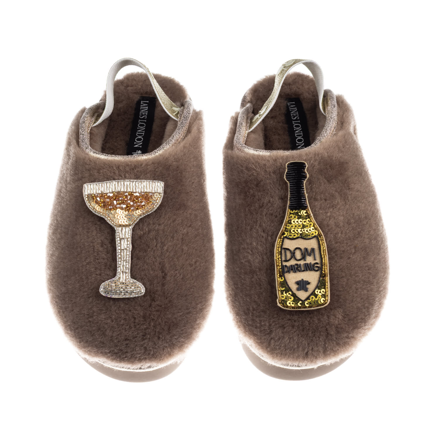 Laines London Women's Brown / Neutrals / Gold Flatform Cloud Slippers With Dom Darling Champagne Brooches - Mink