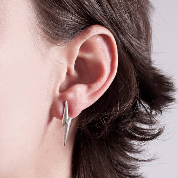 Shop Edge Only 3d Pointed Lightning Bolt Earrings Silver | Thunderbolt. Flash. From The Rock & Roll Collection