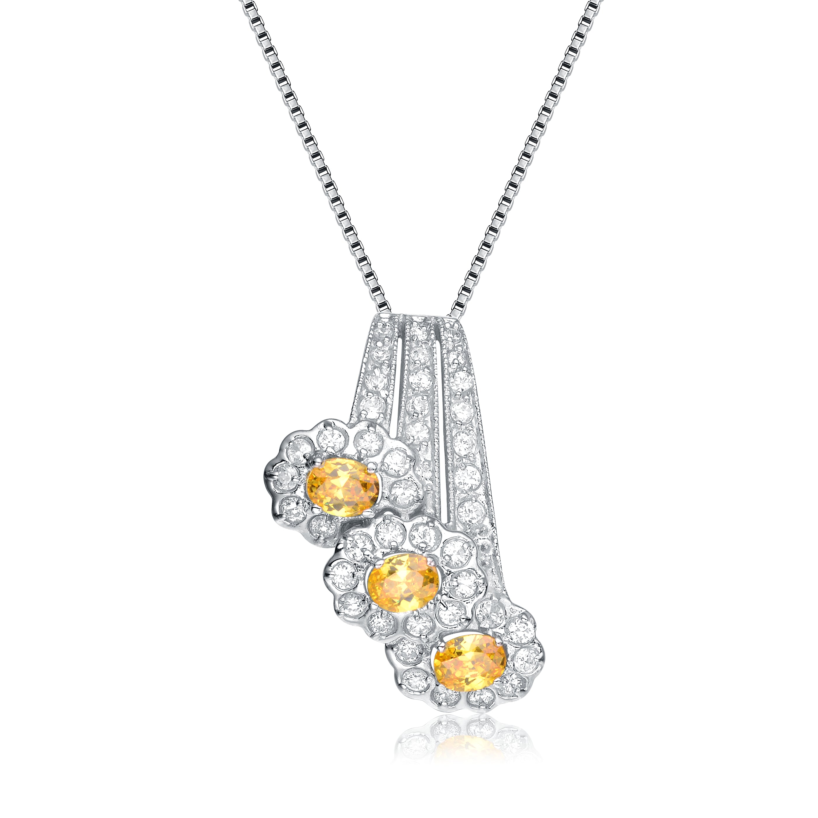Genevive Jewelry Women's White / Silver / Yellow Sterling Silver Yellow Cubic Zirconia Bouquet Necklace In Multi
