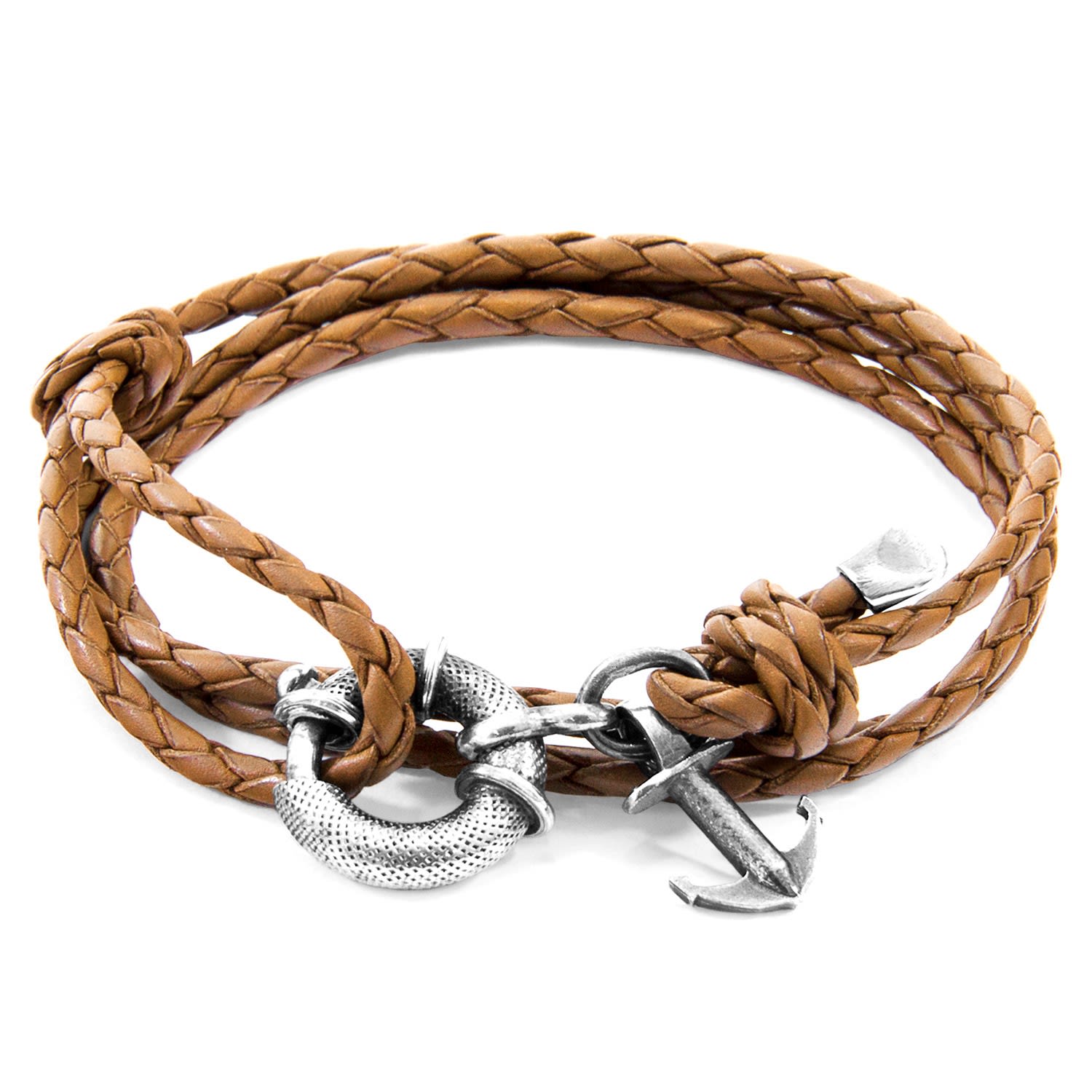 Men’s Silver / Brown Light Brown Clyde Anchor Silver & Braided Leather Bracelet Anchor & Crew