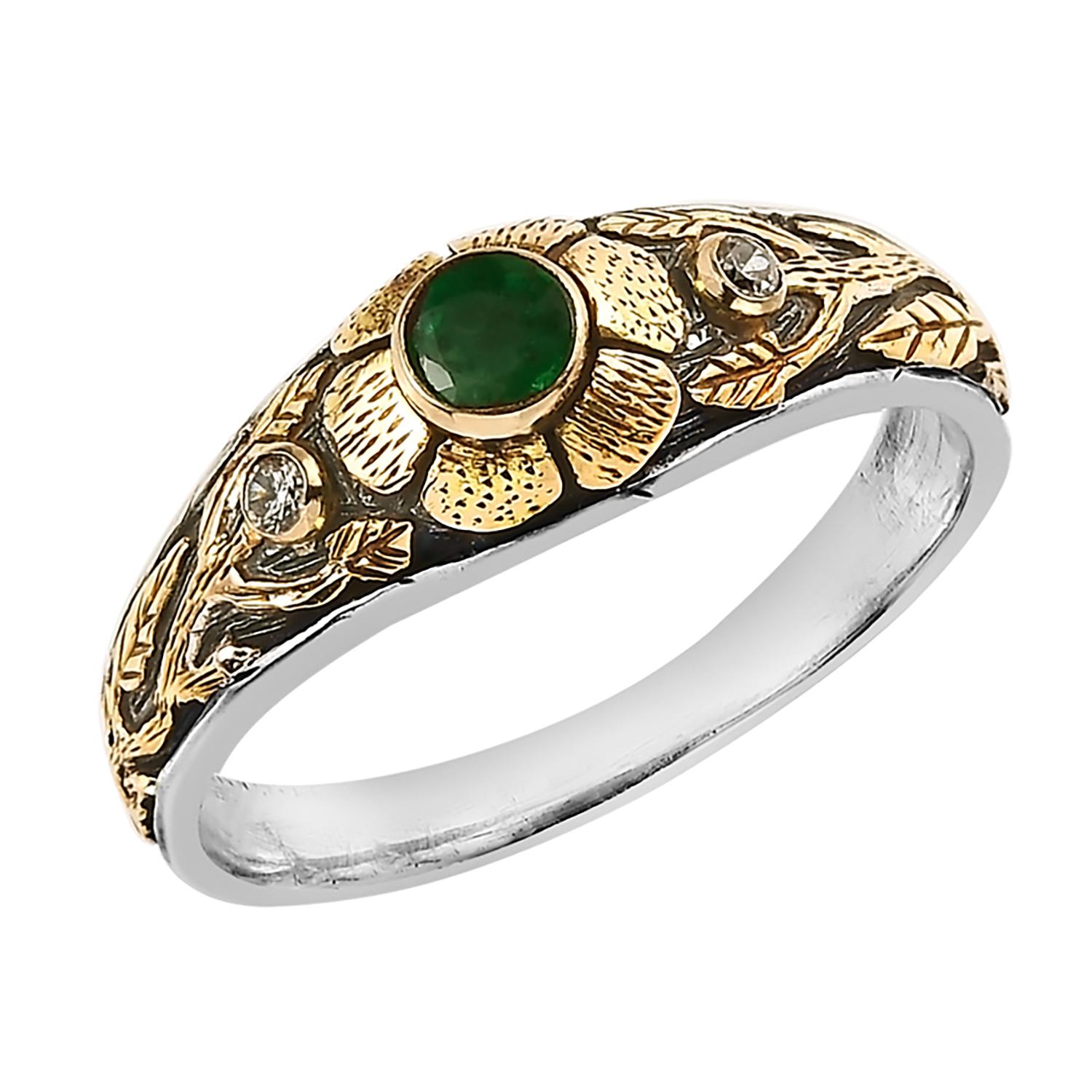 Emma Chapman Jewels Women's Gold / Green / Silver Emerald Diamond Gold Band Ring In Gold
