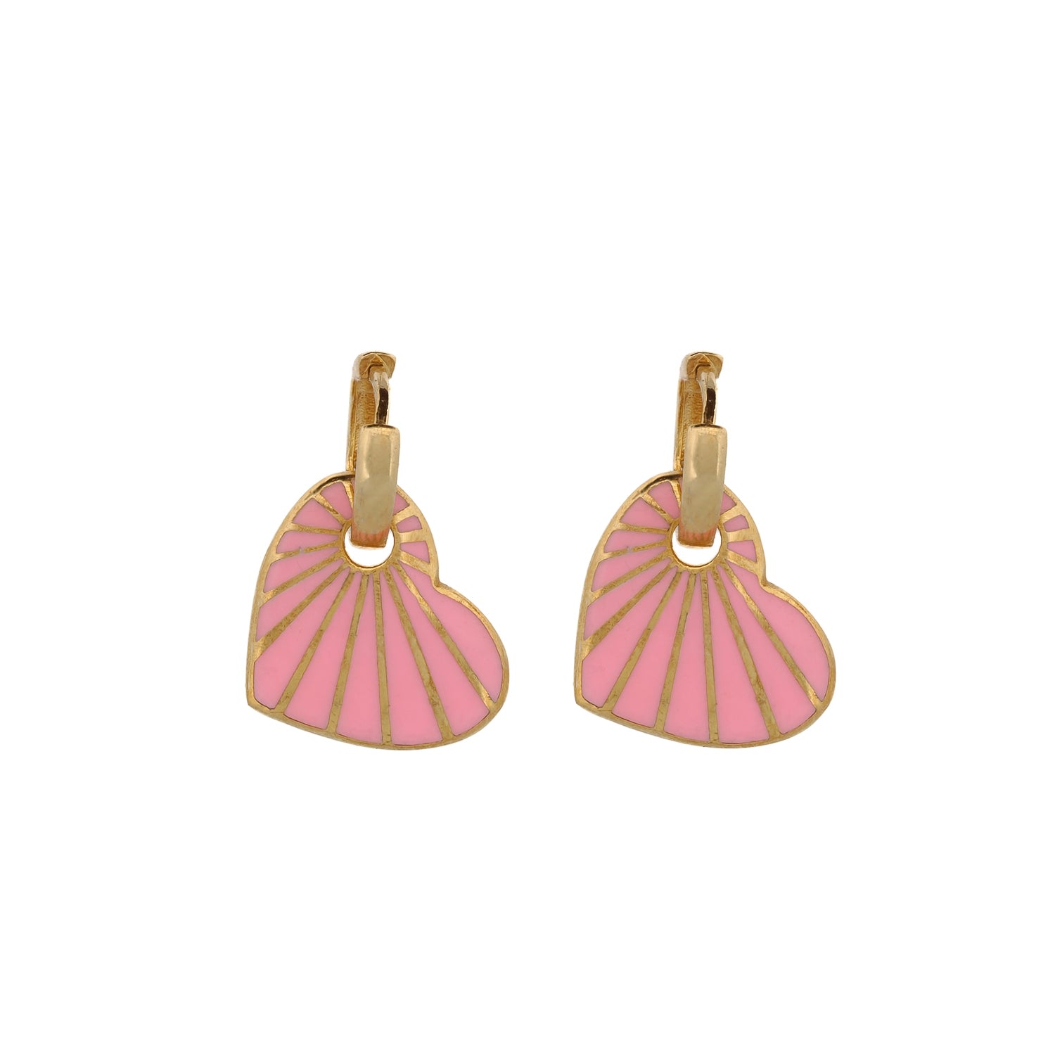 Women’s Gold / Pink / Purple Pink Enamel Gold Heart Earrings - Pink Ebru Jewelry