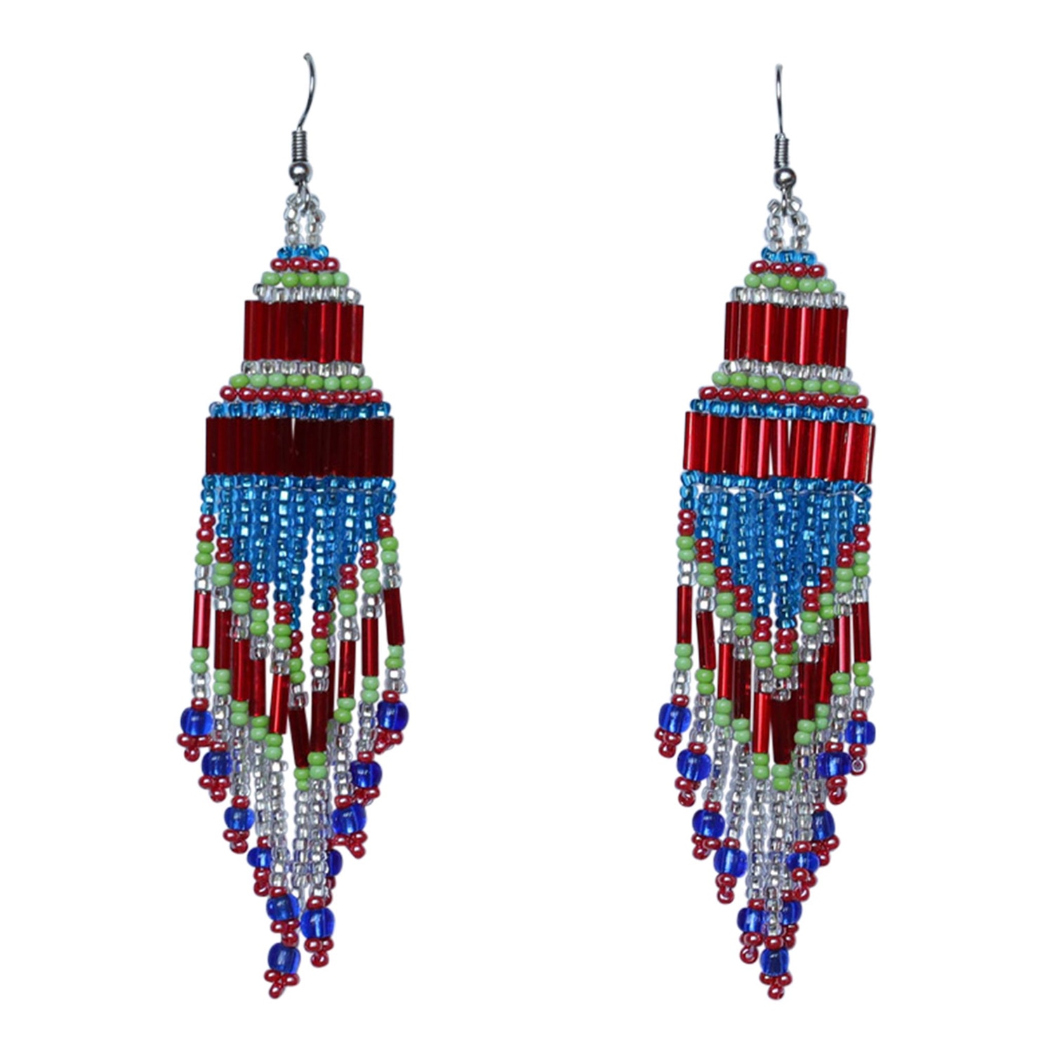 Women’s Blue / Red / Green Encuentro Beaded Boho Earrings - Forever Young Good Tidings Style