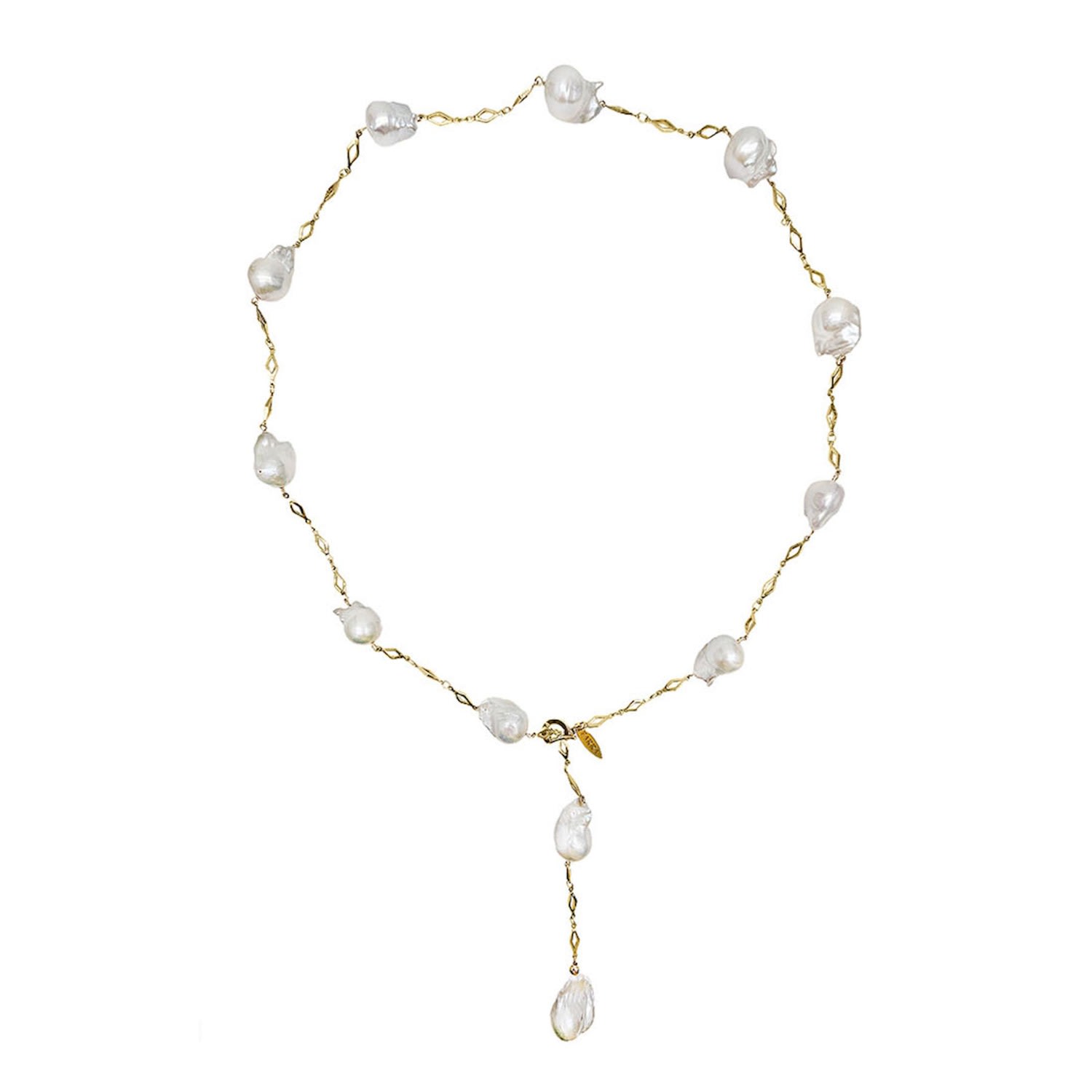 Farra Women's White Natural Baroque Pearls Y Shape Versatile Necklace
