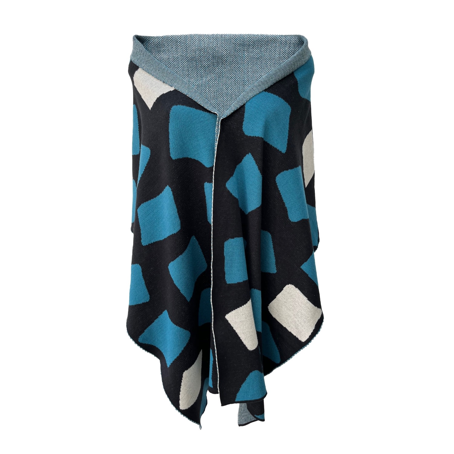 Women’s Black / Blue / White Irregular Square Cotton Knitted Scarf - Kingfisher Blue, Black & Ivory One Size Sisu Sisu