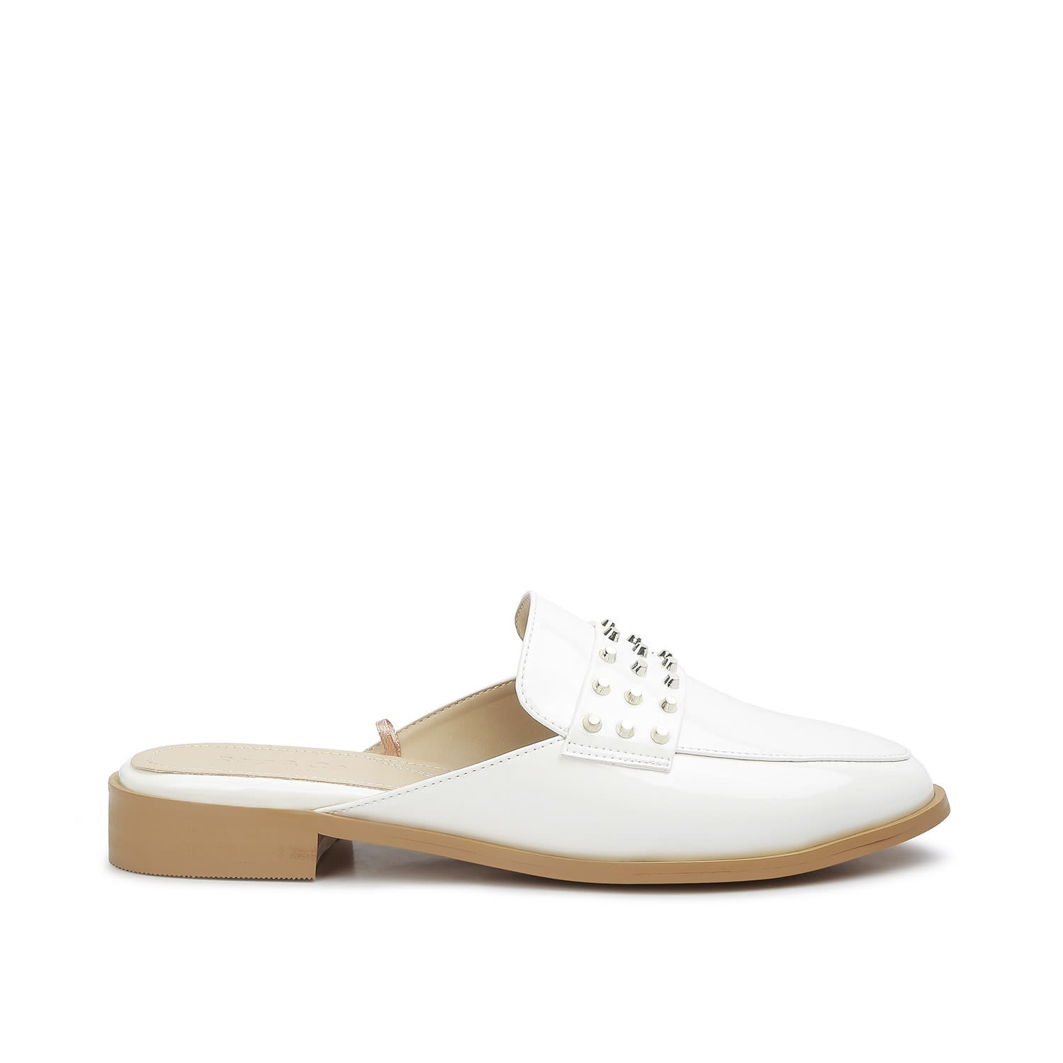 Rag & Co Women's Yashta White Patent Studded Flat Mules By