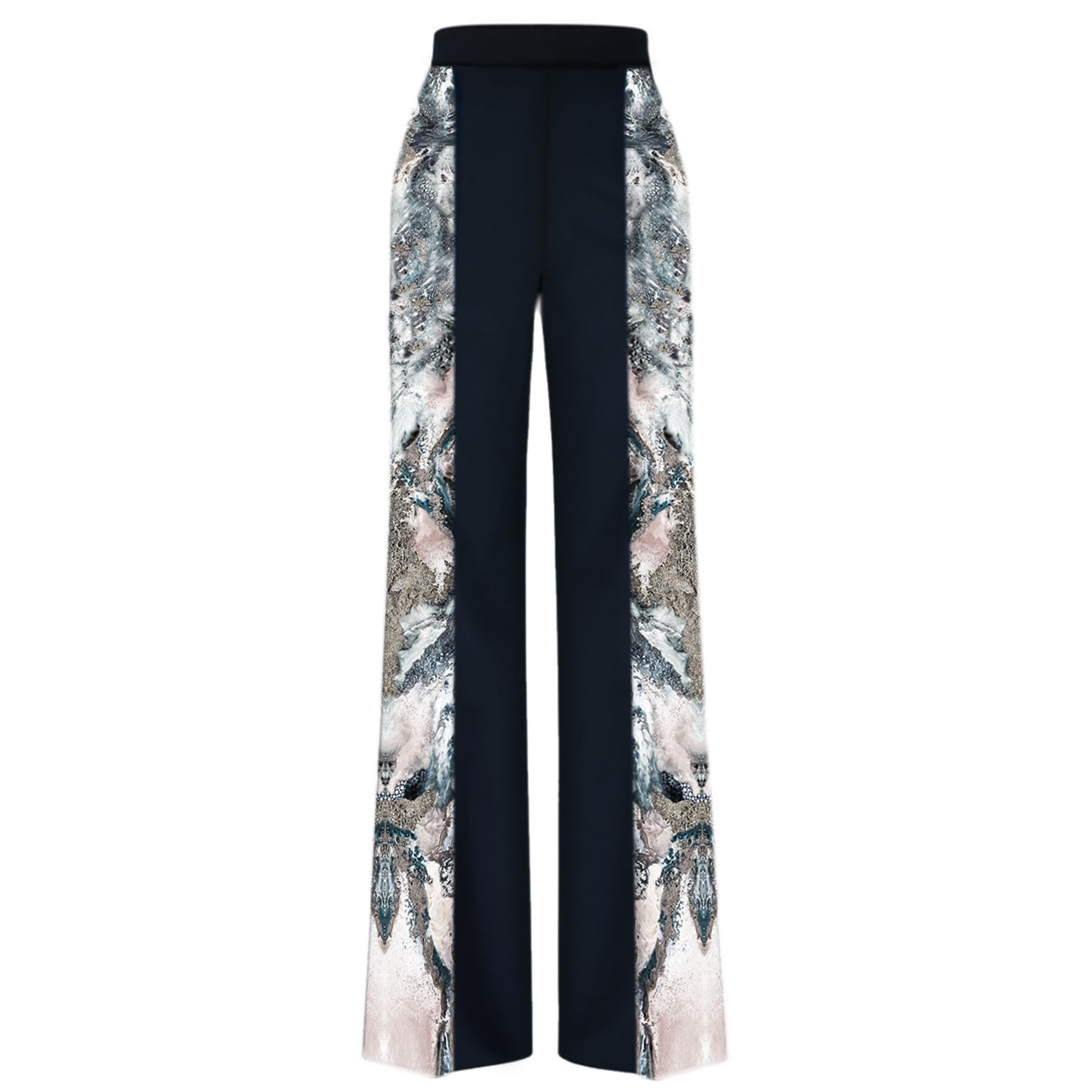 Women’s Black / White / Pink Black Crepe Trouser With Silk Printed Sides Large Cassandra Hone