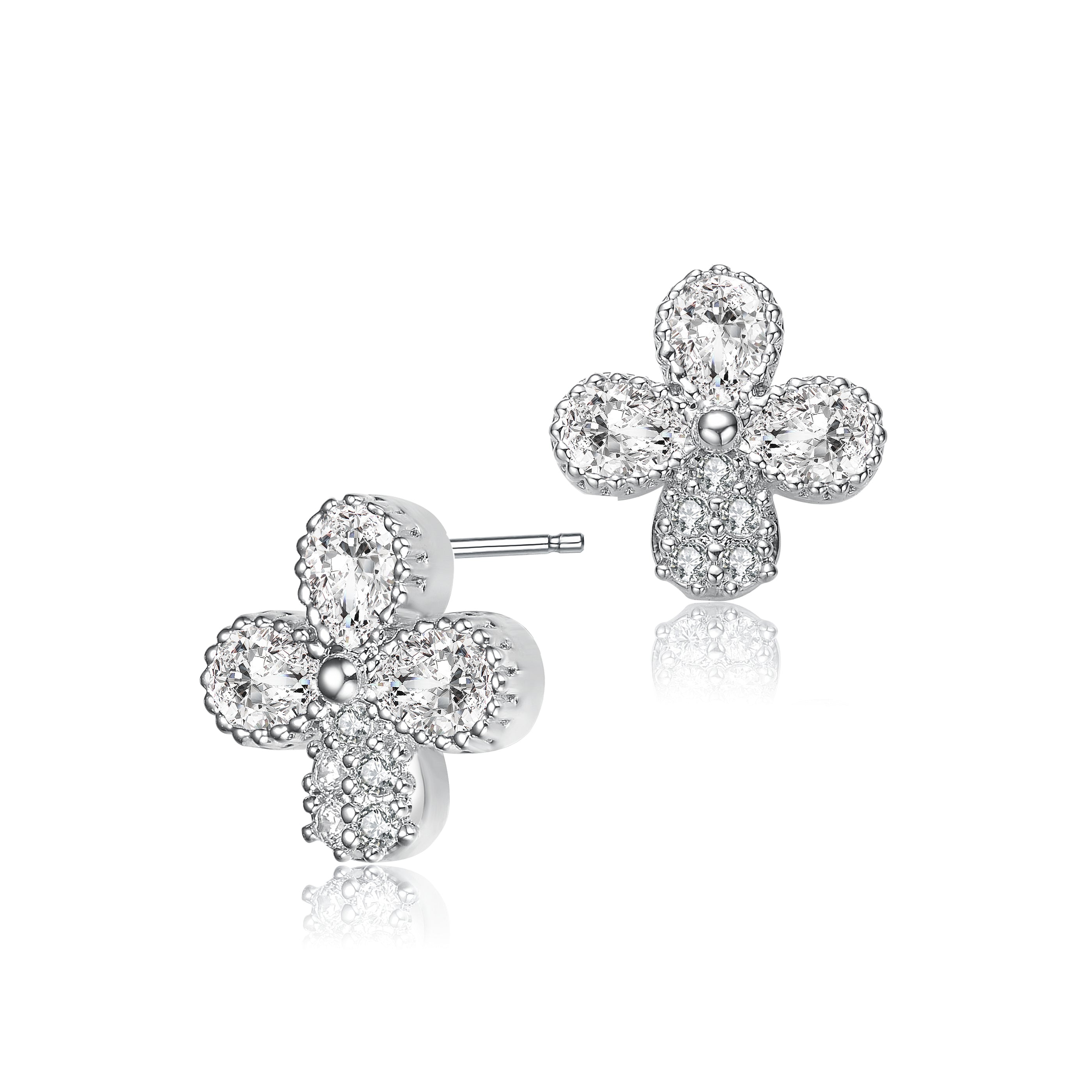 Genevive Jewelry Women's White / Silver Charlotte Clover Stud Earrings In Multi