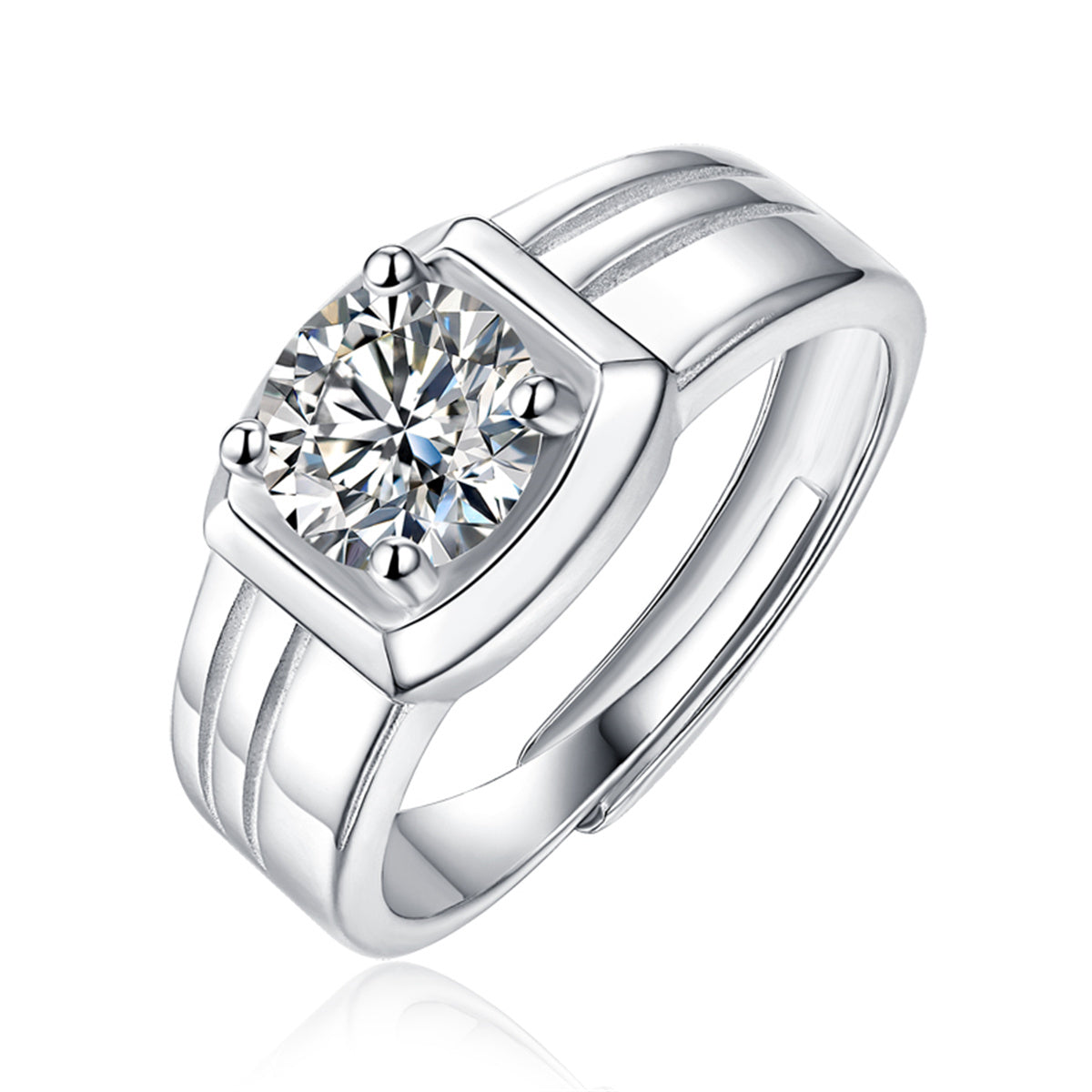 Genevive Jewelry Women's Stella Valentino Sterling Silver White Gold Plated With Round Lab Created Moissanite Solitai In White