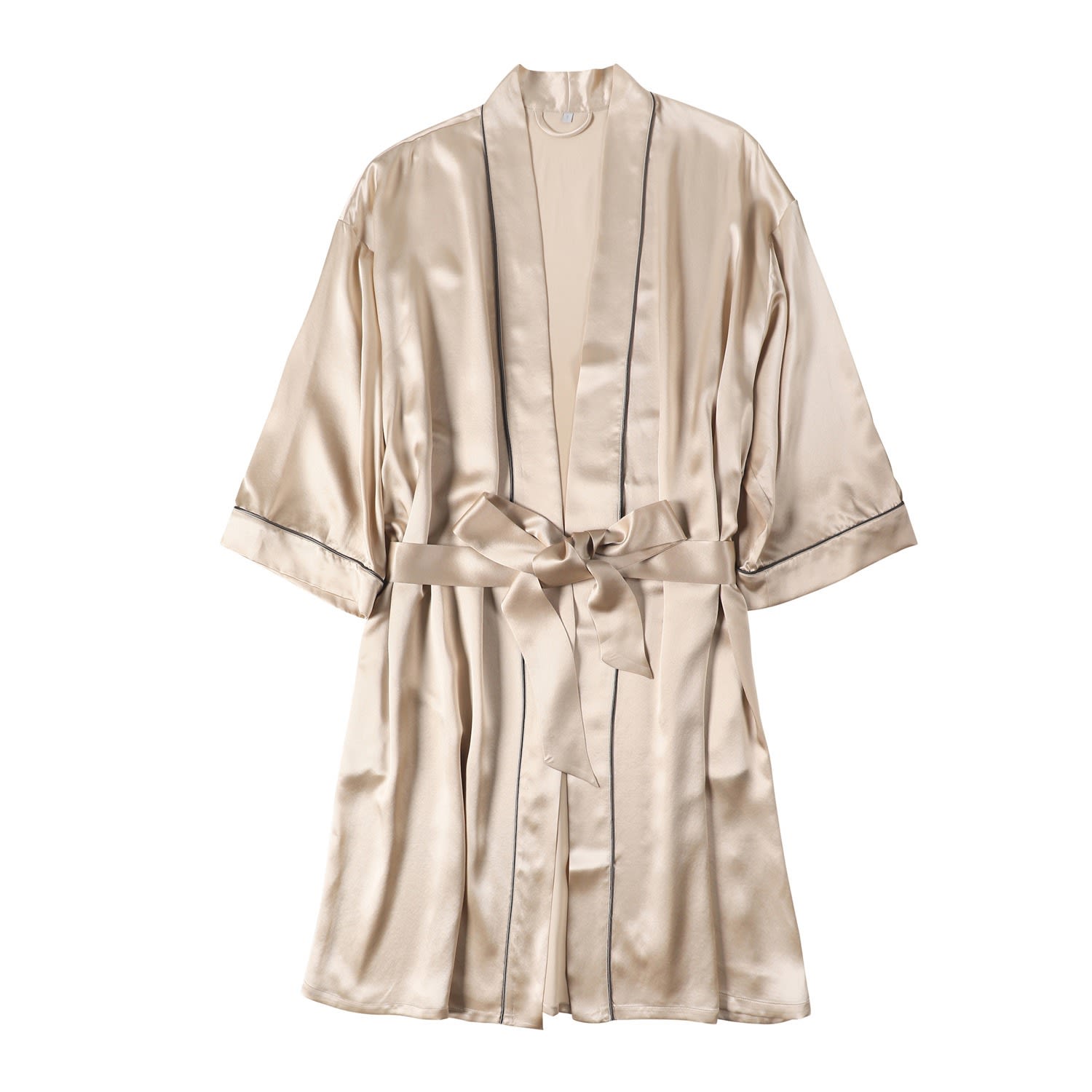 Women’s Neutrals Pasithea - Kimono Pure Silk Robe - Knee Length Double Belts And Pockets - Beige Small Soft Strokes Silk