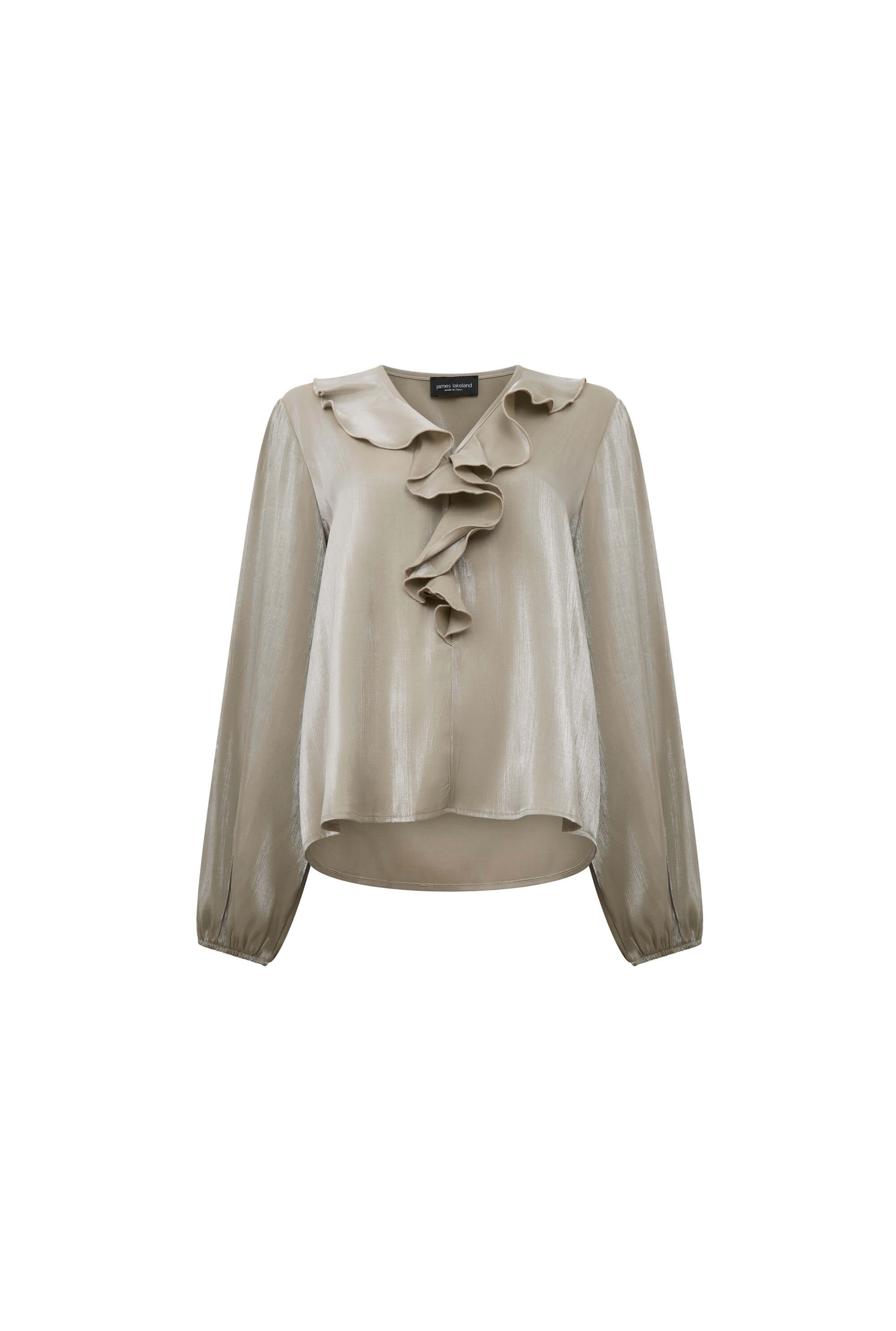 James Lakeland Women's Gold Sand Ruffled V-neck Blouse In Gold