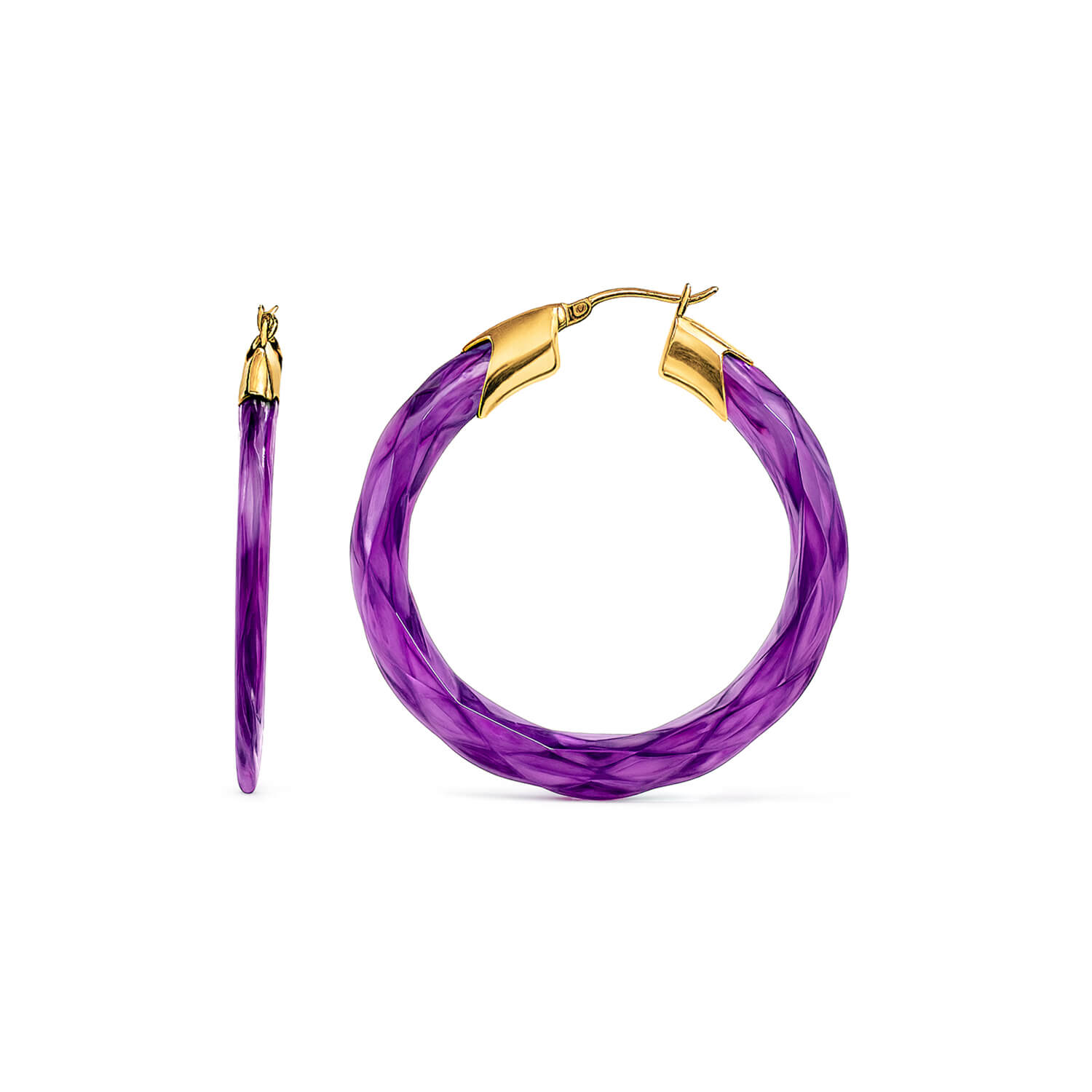 Gold & Honey Women's Gold / Purple Amethyst Swirl Twist Lucite Birthstone Hoop Earrings