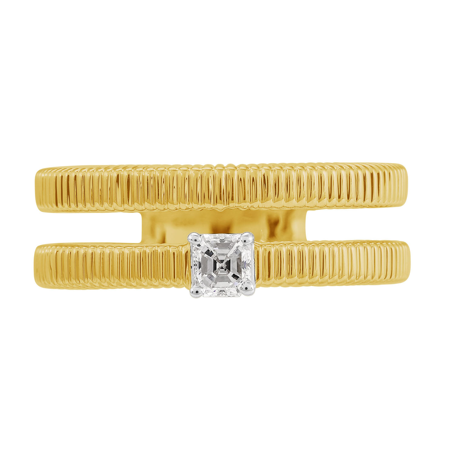 Artisan Women's Gold / White Princess Cut Diamond Designer Band Ring In Yellow And White Gold