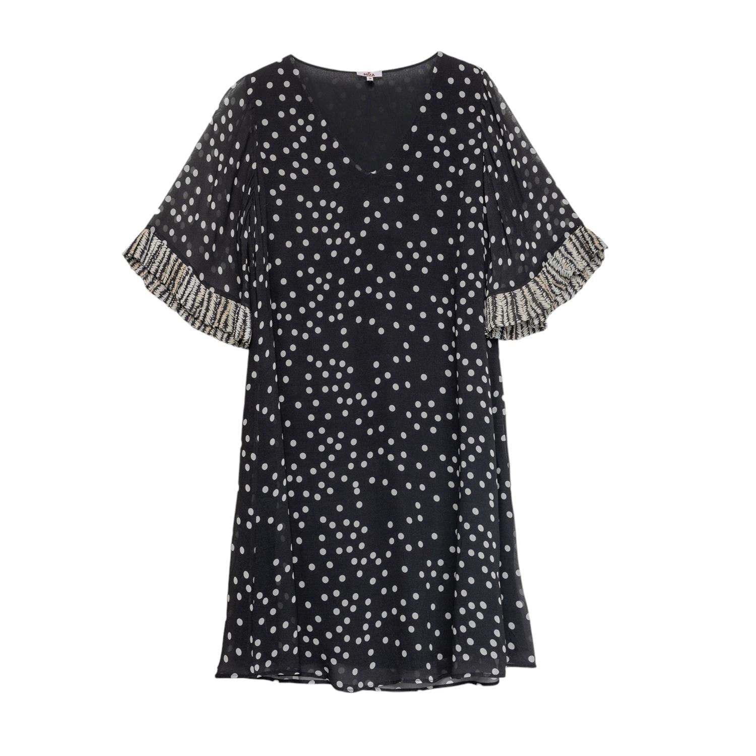 Women’s Black Short Short Sleeve Dress With Polka Dots Print Medium Niza