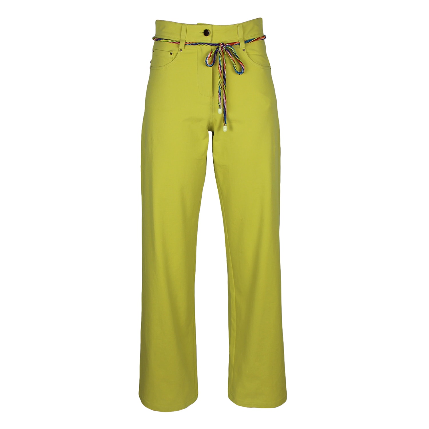 Lalipop Design Women's Green / Yellow / Orange Wide-leg Lime-green Cotton Pants With Detachable Colorful Cord Belt In Green/yellow/orange