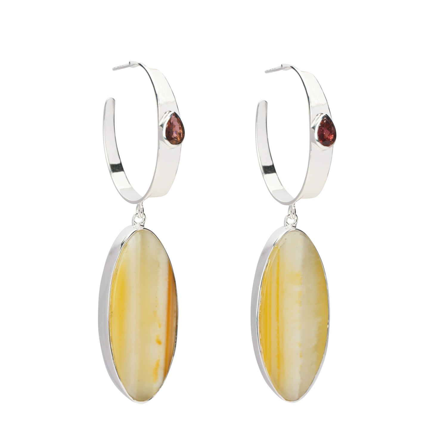 Women’s Yellow / Orange / Pink Yellow Agate Pink Tourmaline Oval Drop Pendant Sterling Silver Hoop Earrings Yaa Yaa London