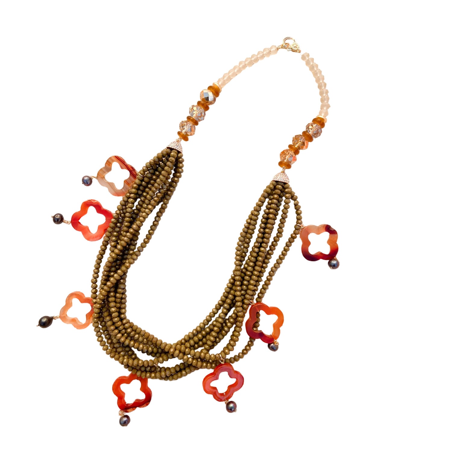 Taylor Reese Women's Gold / Green / Orange Red Carnelian + Crystal Beaded Statement Necklace