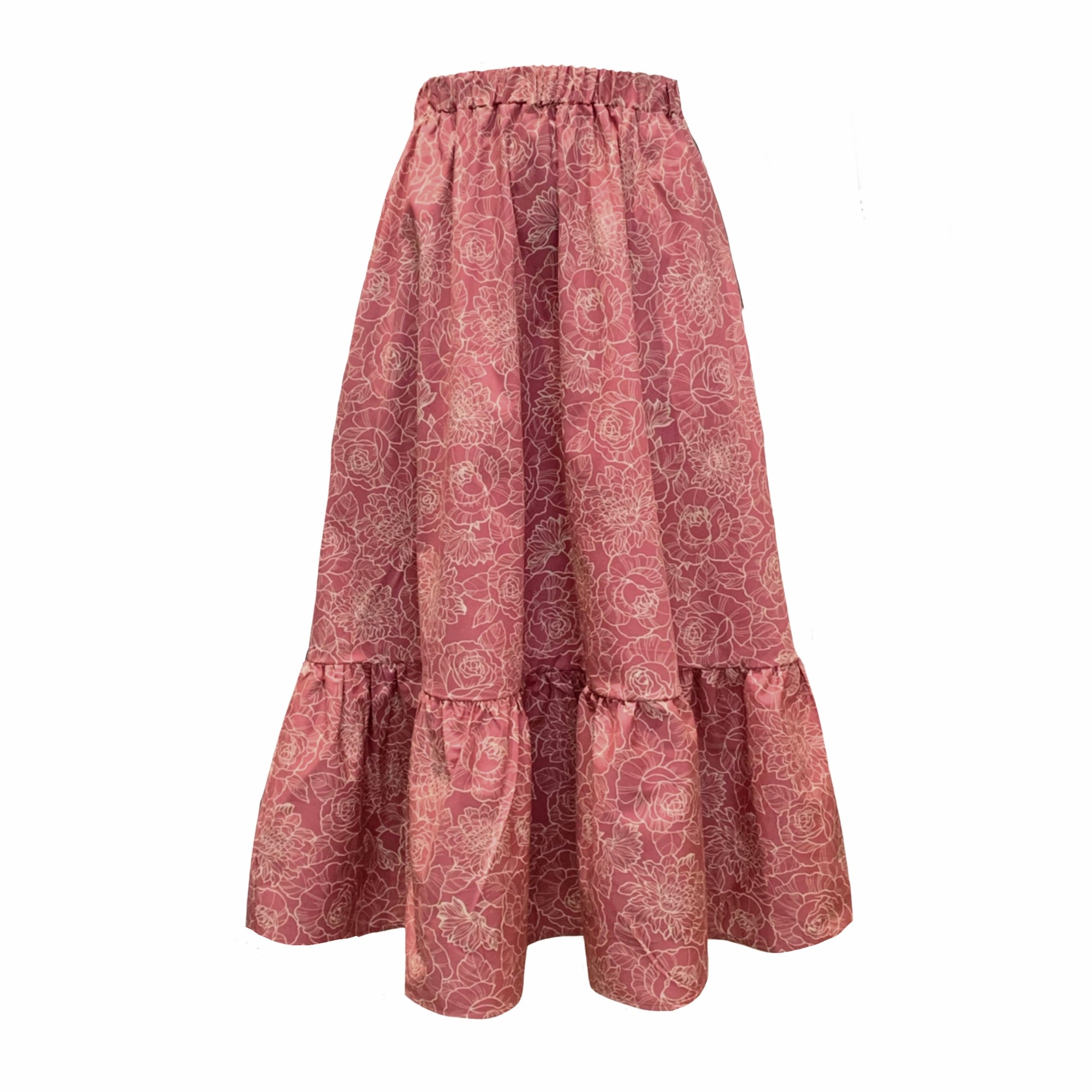 Women’s Pink / Purple Boho Gathered Midi Skirt With Pockets In Rose Pink Floral Extra Small Frock Tales